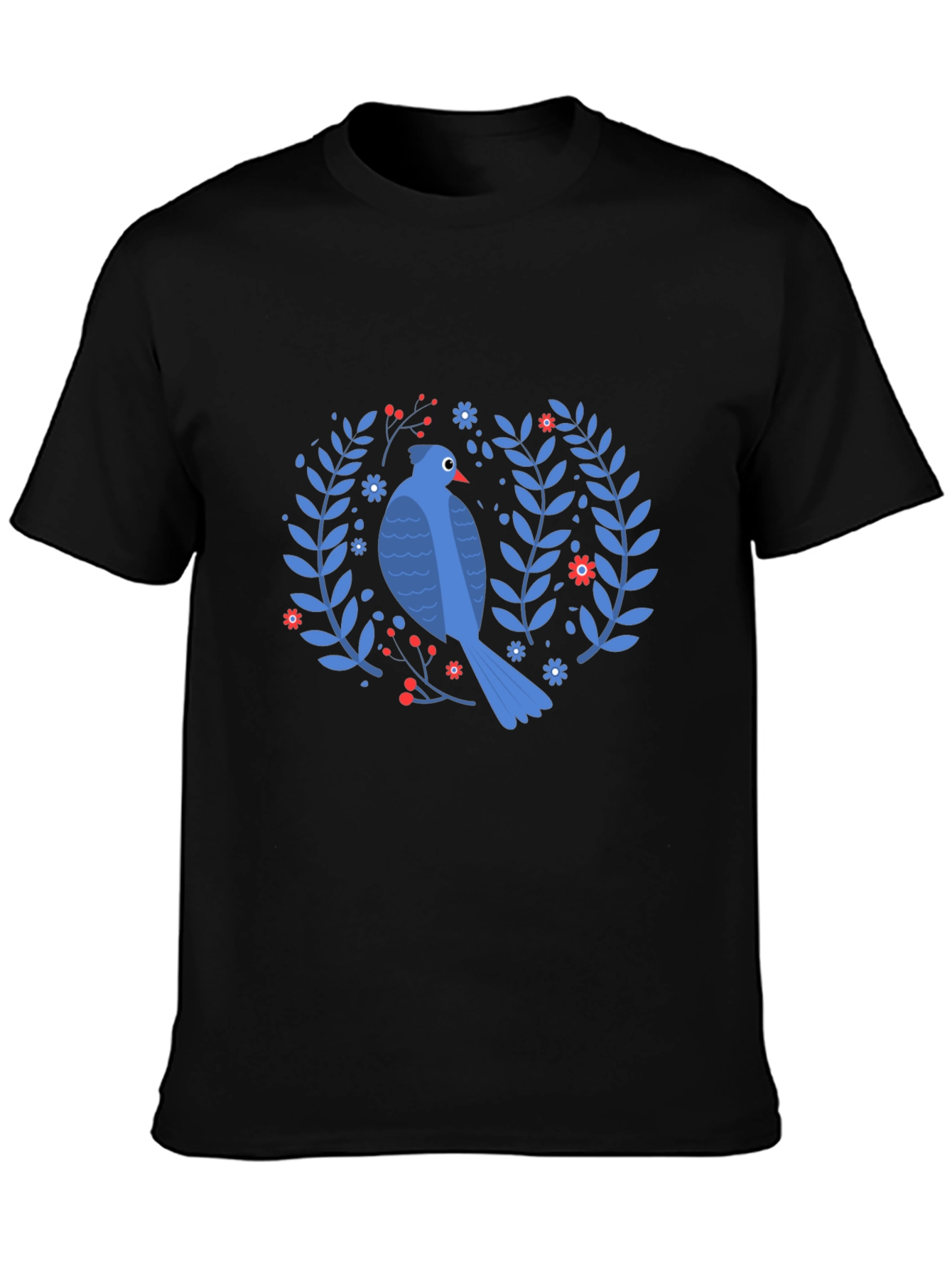 Bird & Floral Wreath Black T-Shirt