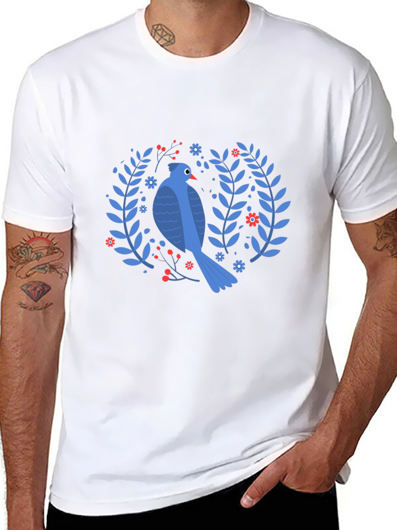 Bird & Floral Wreath Black T-Shirt