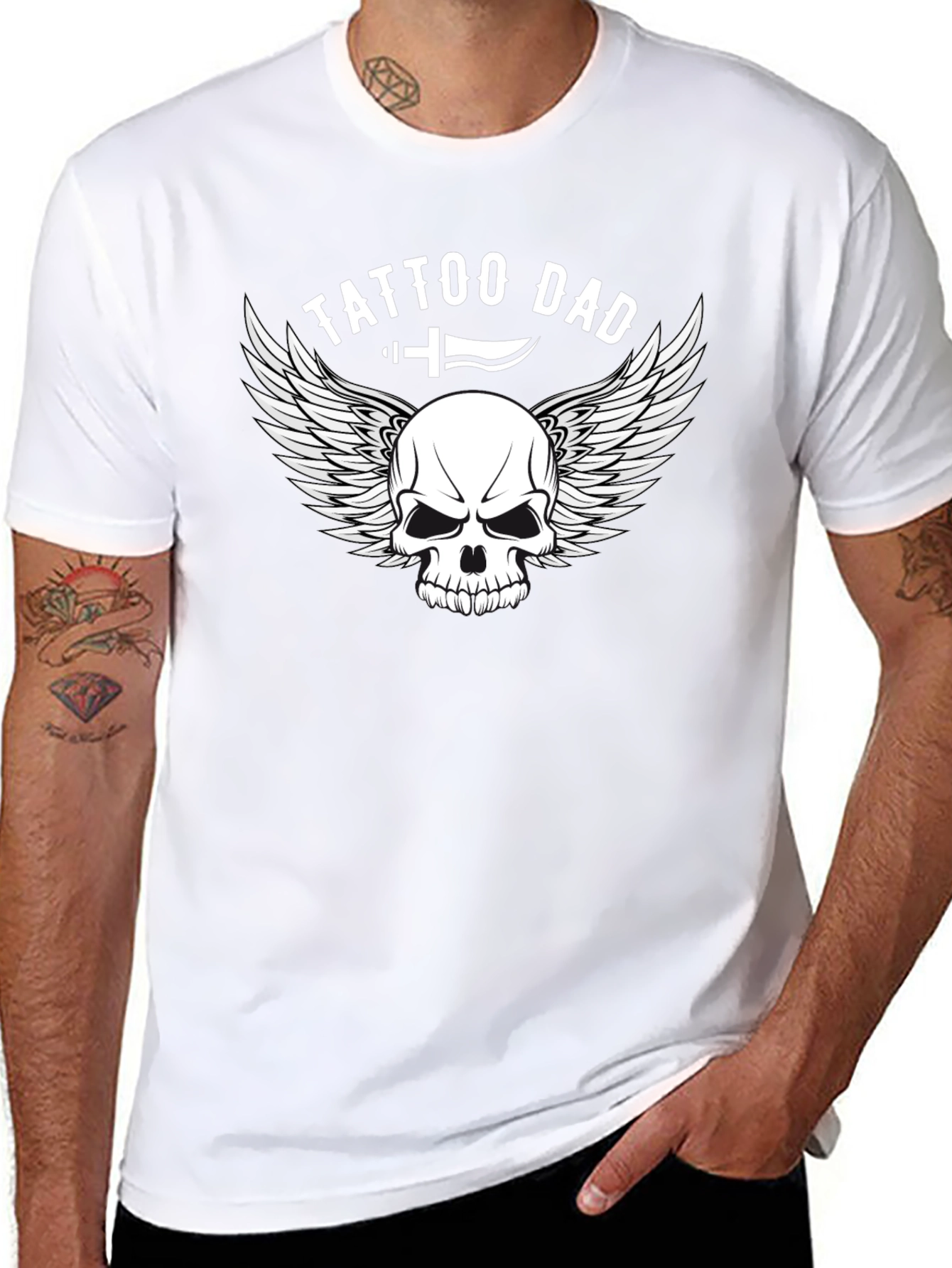 Tattoo Dad Graphic Tee - Skull and Wings