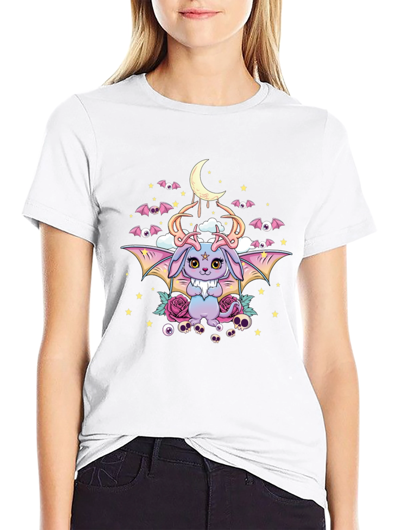 Pastel Goth Bunny Bat Graphic Tee