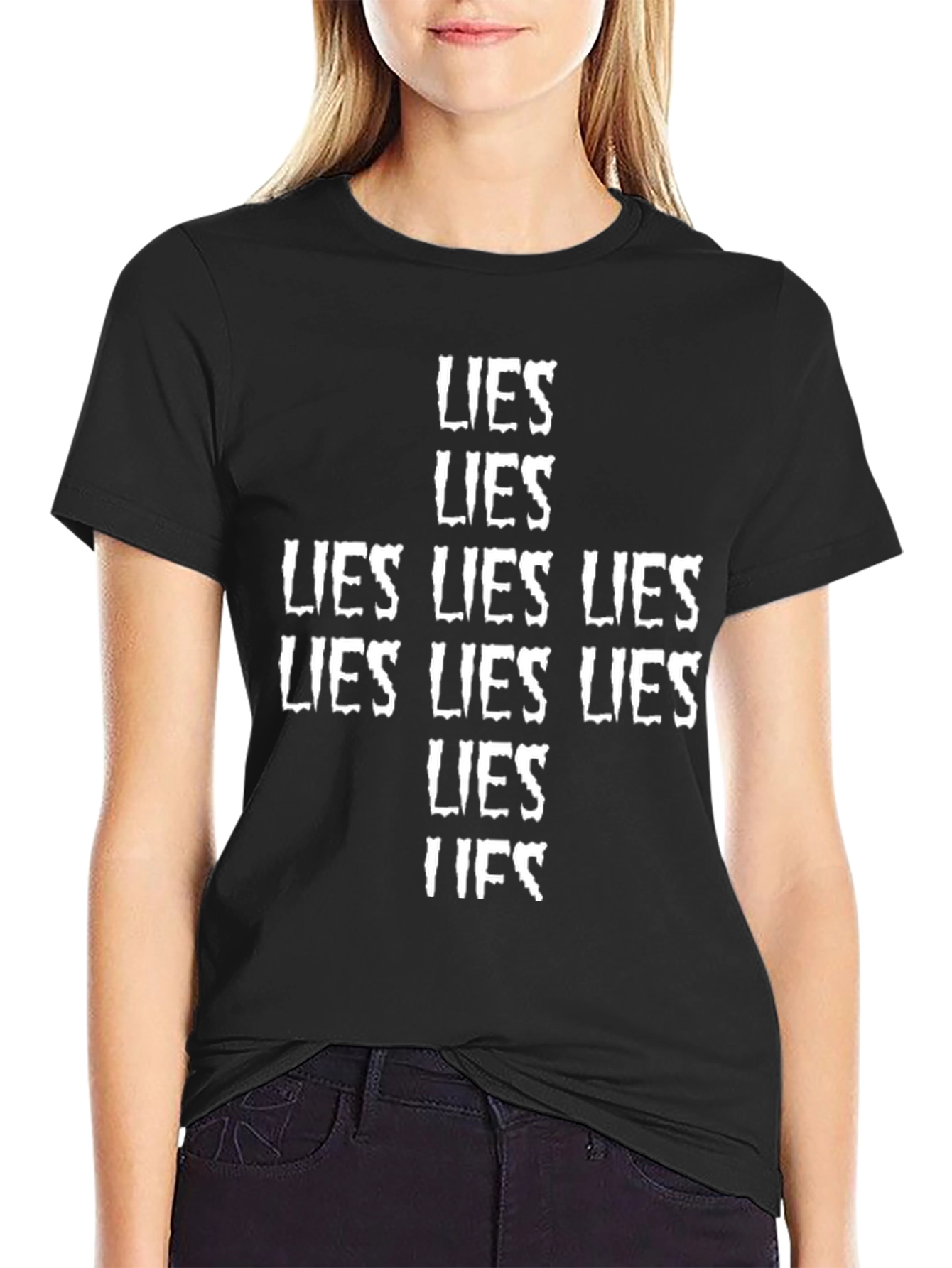 Lies Graphic Print Crew Neck T-Shirt
