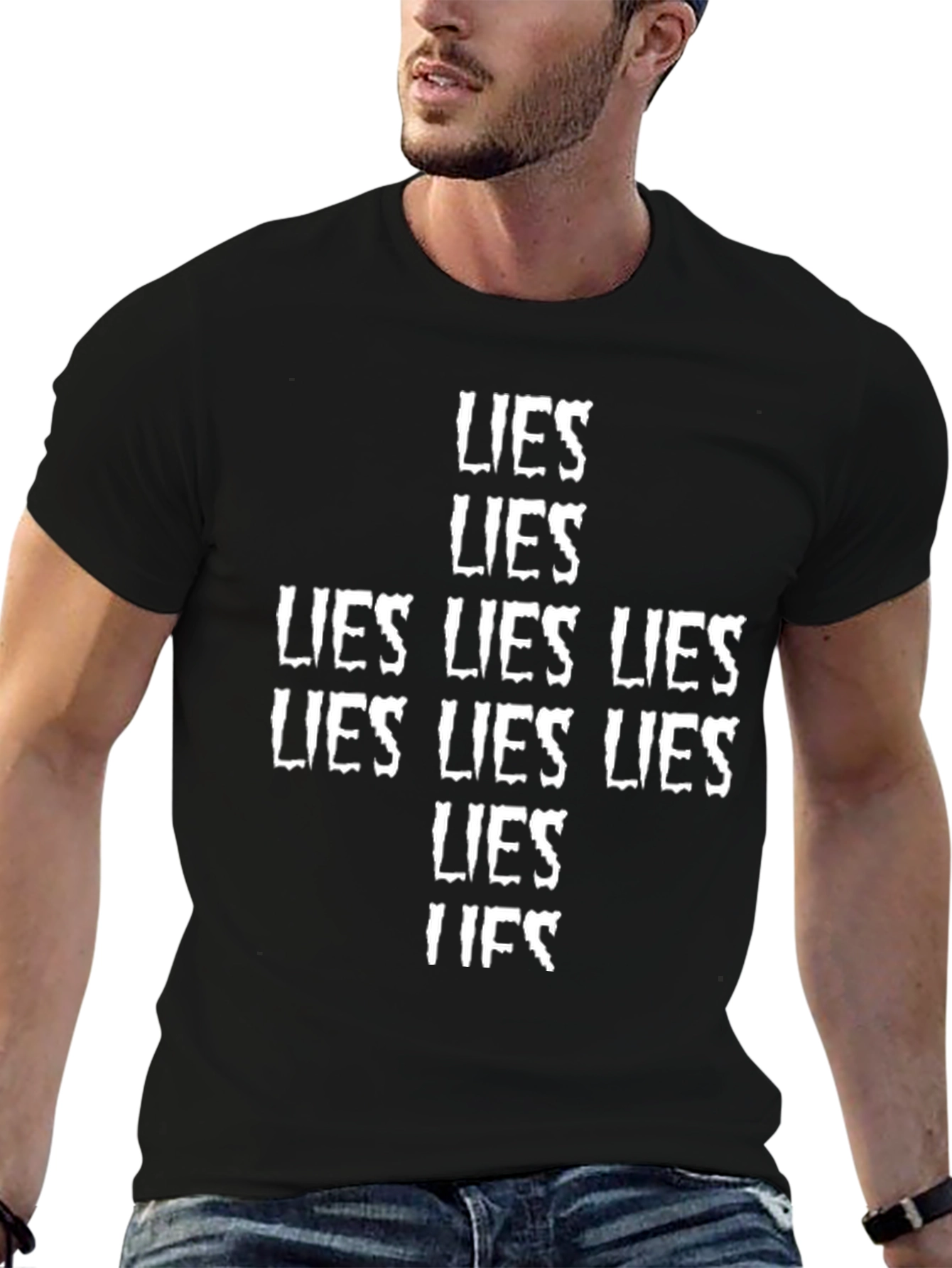 Lies Graphic Print Crew Neck T-Shirt