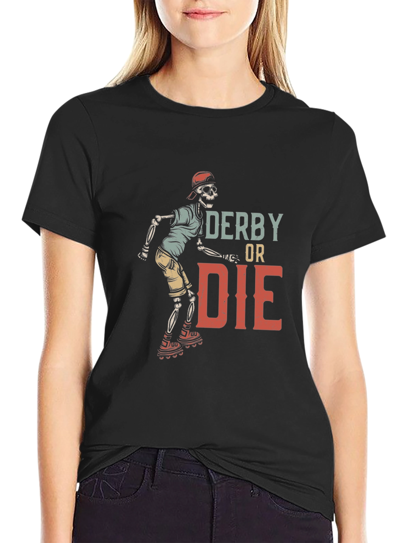 Derby or Die Skeleton Roller Skate Graphic Tee