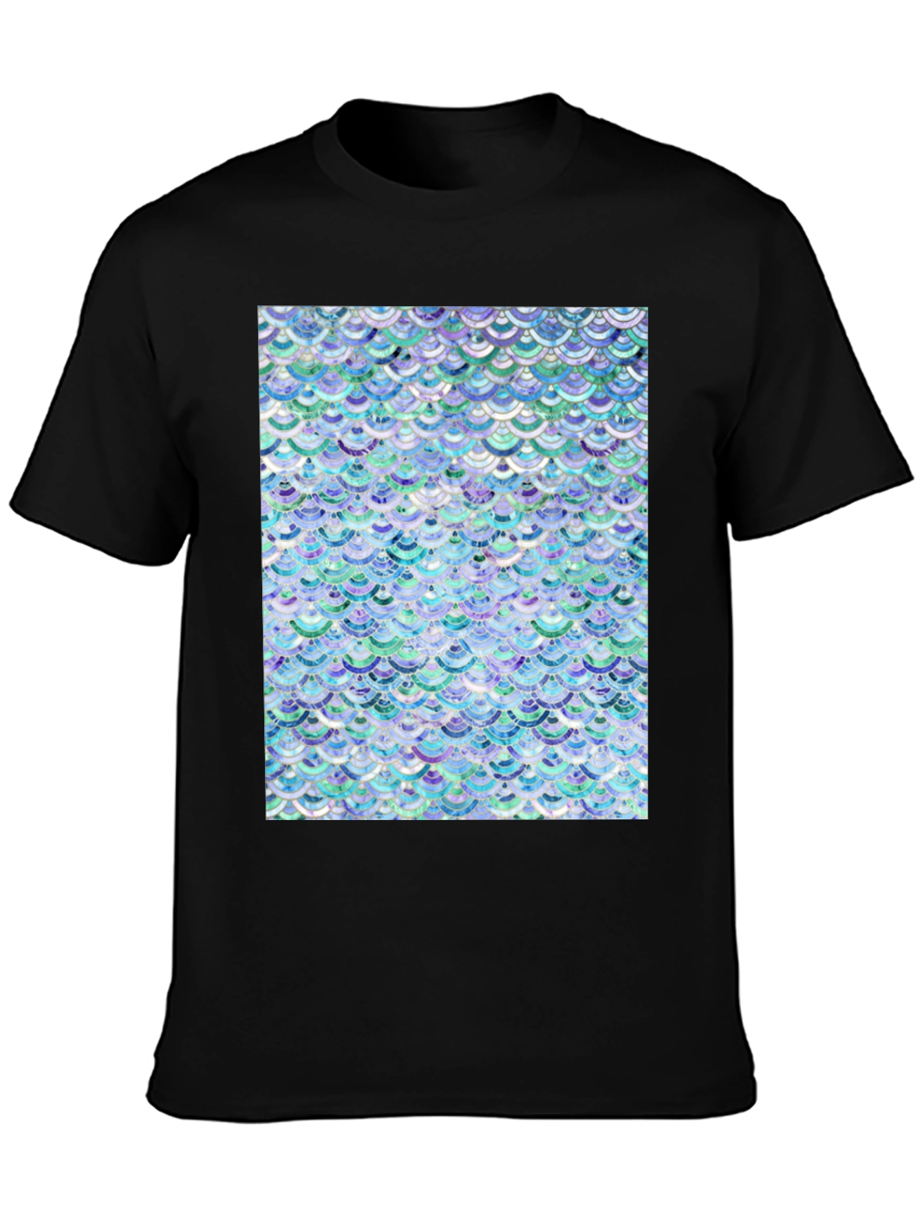 Mermaid Scales Pattern Black T-Shirt