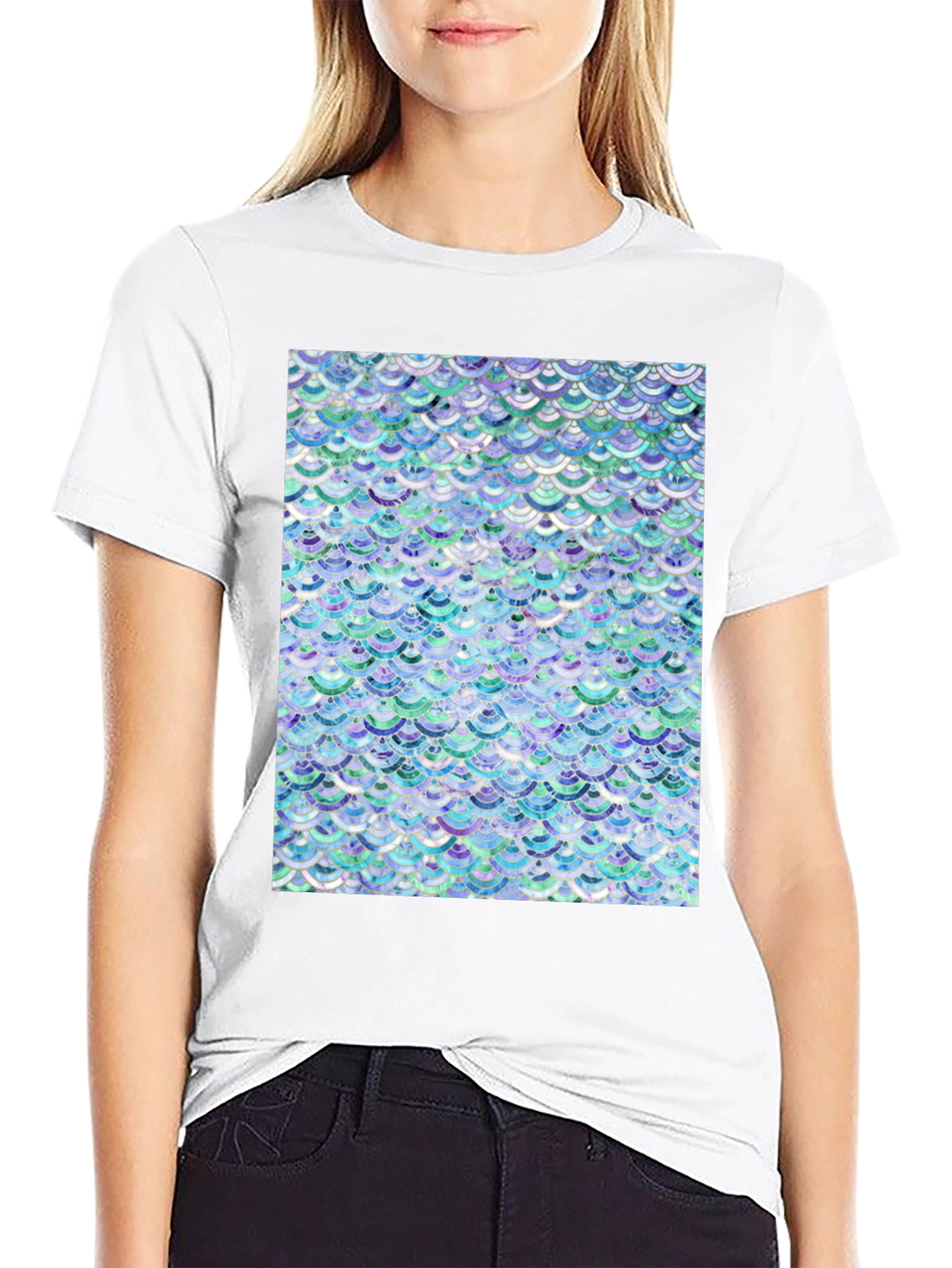 Mermaid Scales Pattern Black T-Shirt