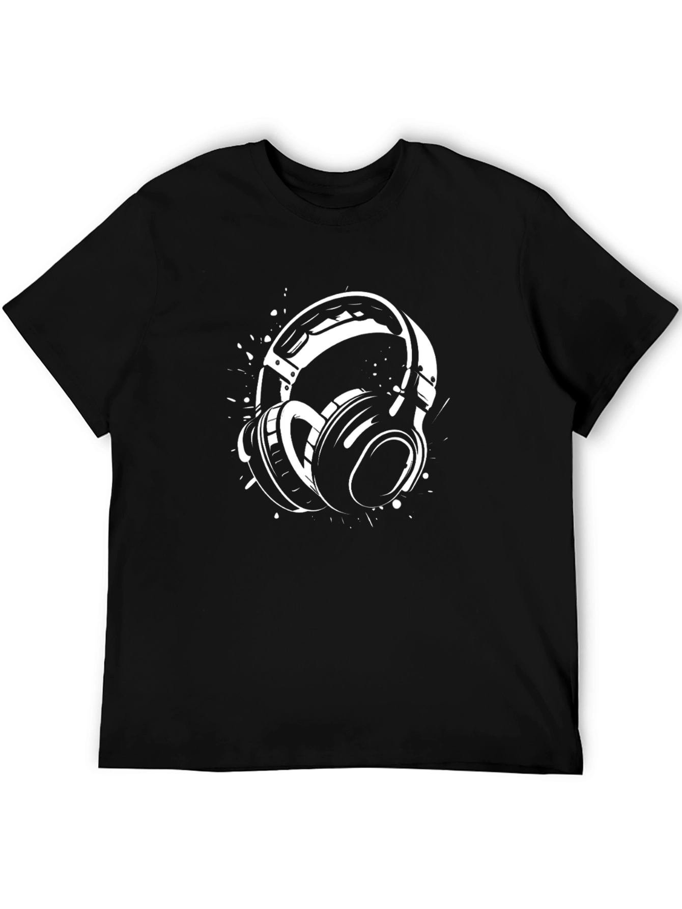 Stylish Black T-Shirt with Headphones Design