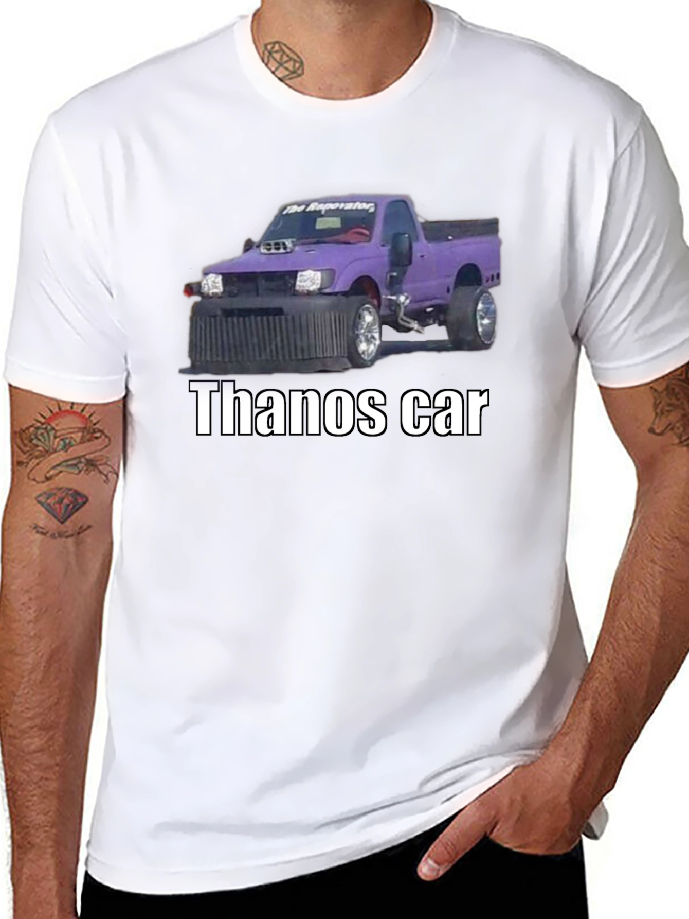 Thanos Car T-Shirt - Funny Purple Truck Graphic Tee