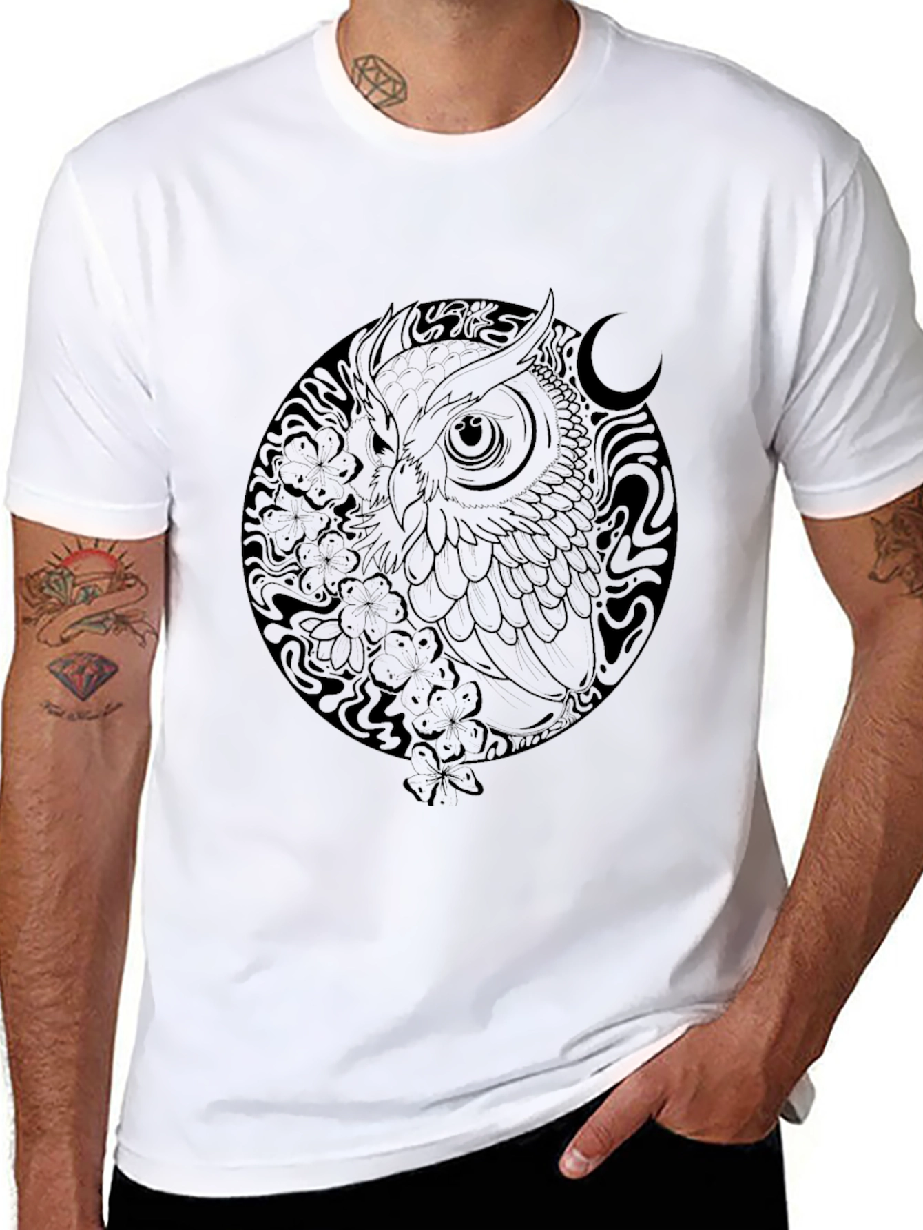 Owl Graphic Print Black T-Shirt