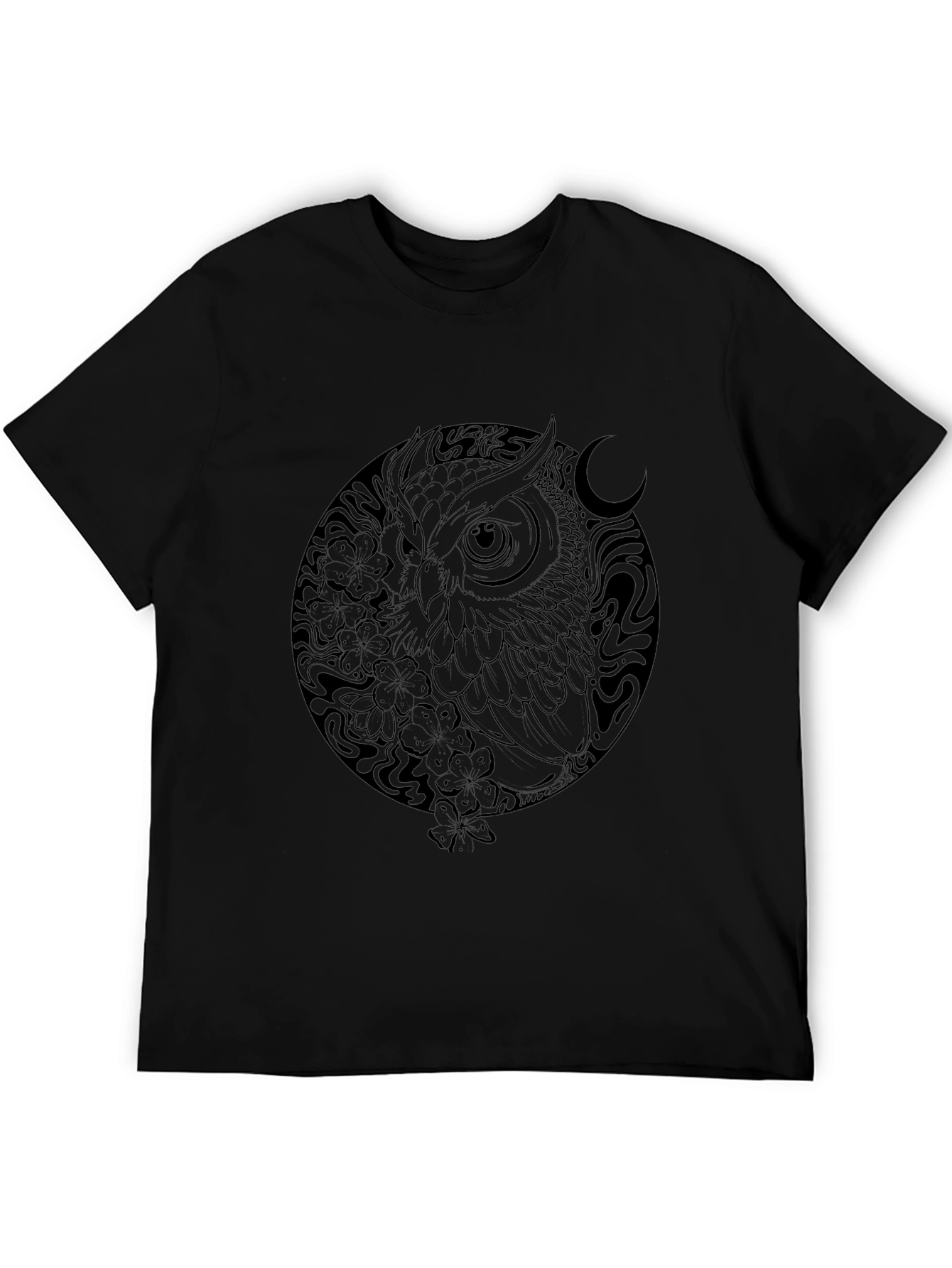 Owl Graphic Print Black T-Shirt