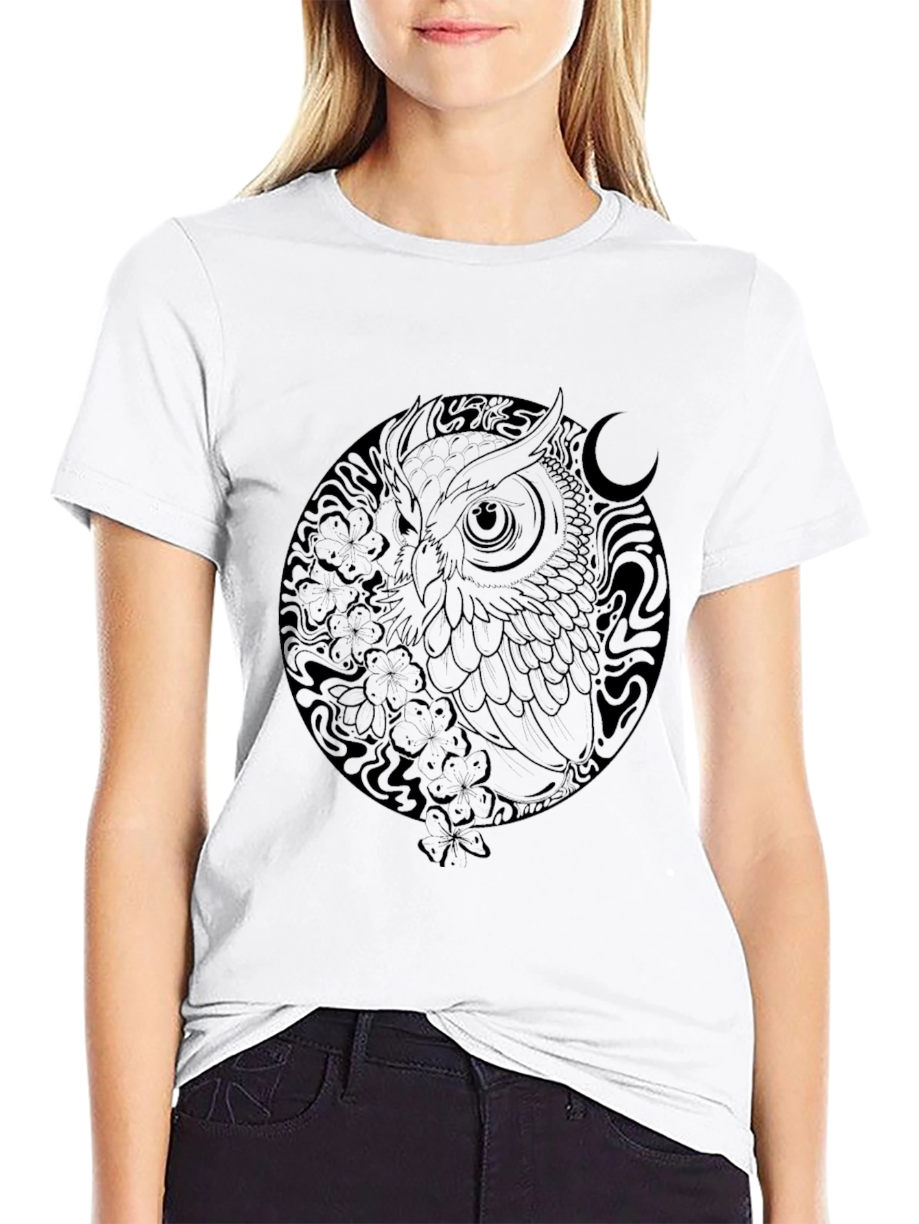 Owl Graphic Print Black T-Shirt