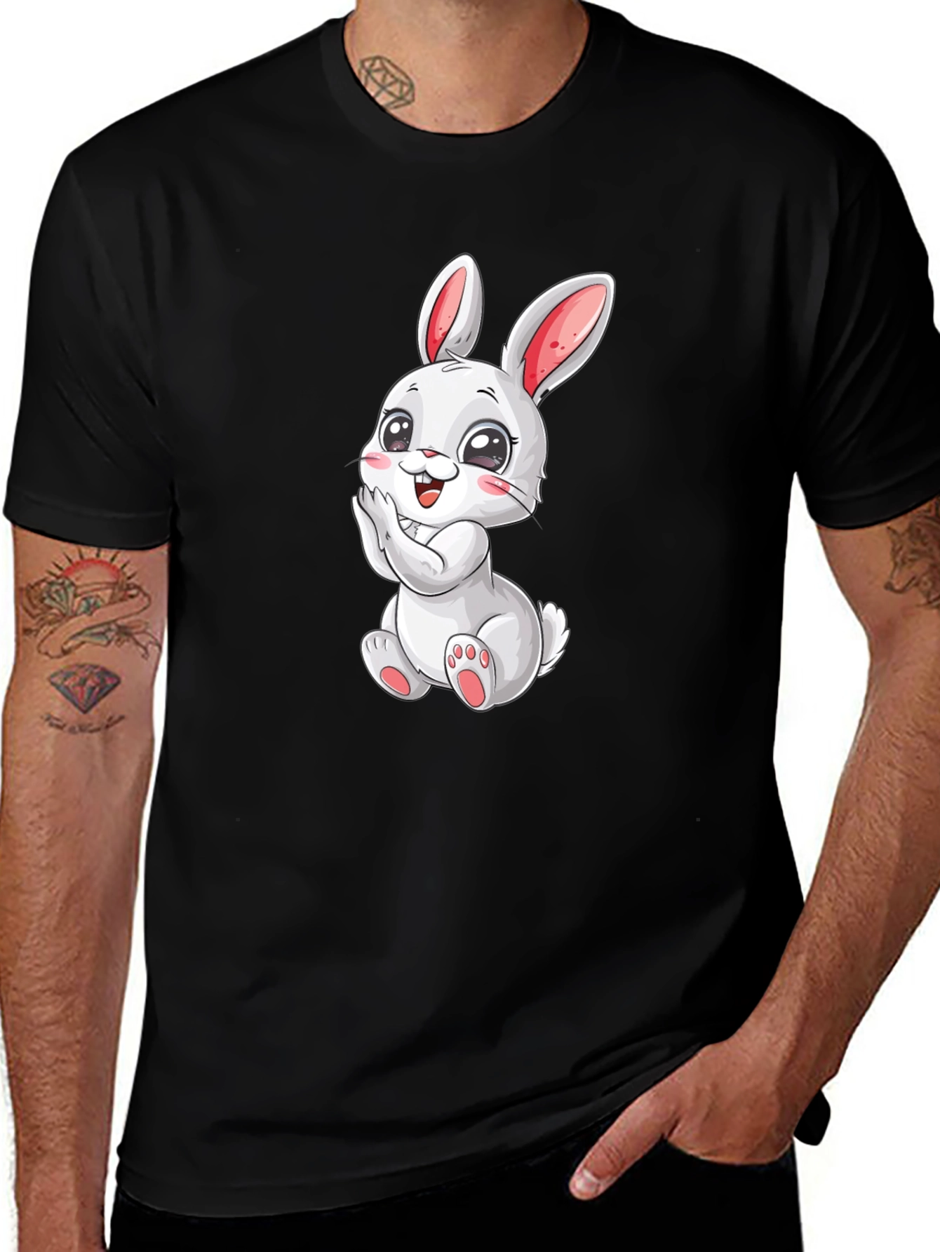 Cute Bunny Graphic Tee - Black Cotton Comfort