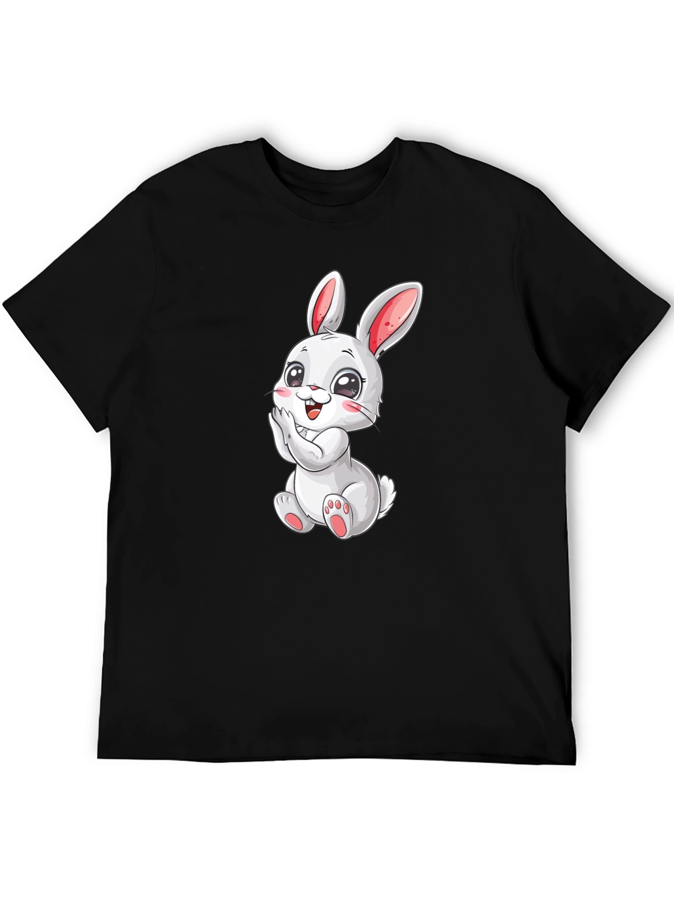 Cute Bunny Graphic Tee - Black Cotton Comfort