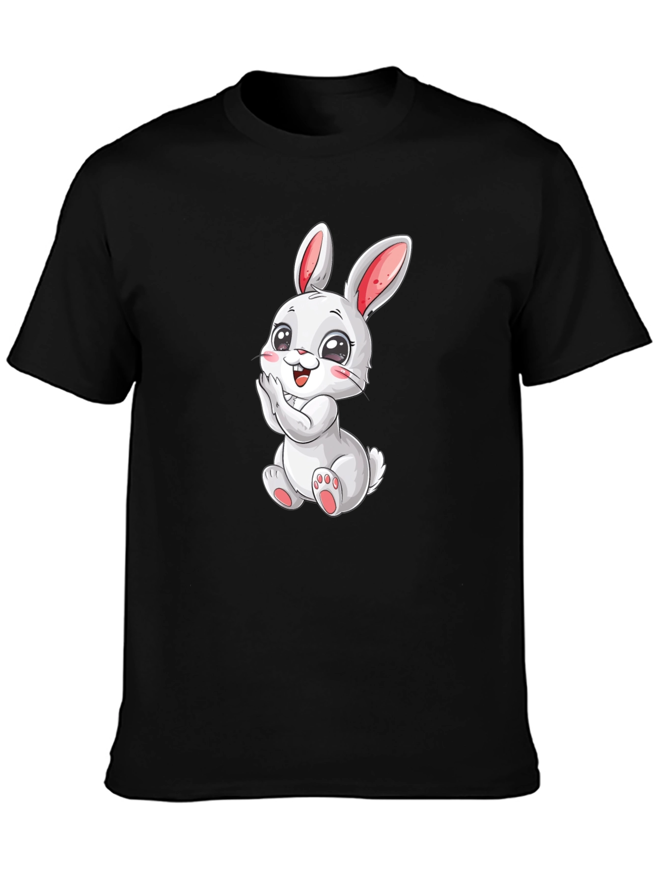 Cute Bunny Graphic Tee - Black Cotton Comfort