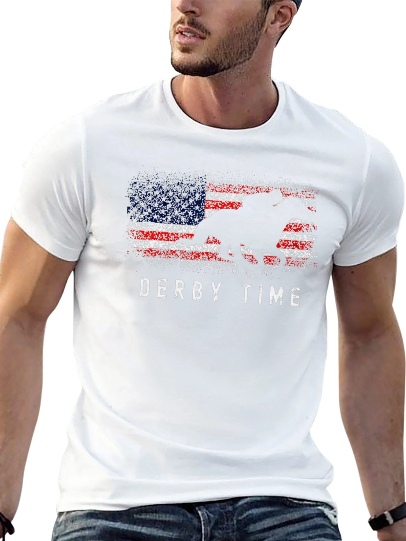 Derby Time American Flag Horse Graphic T-Shirt