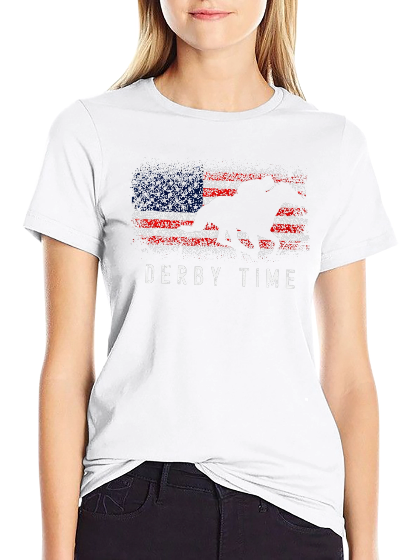 Derby Time American Flag Horse Graphic T-Shirt