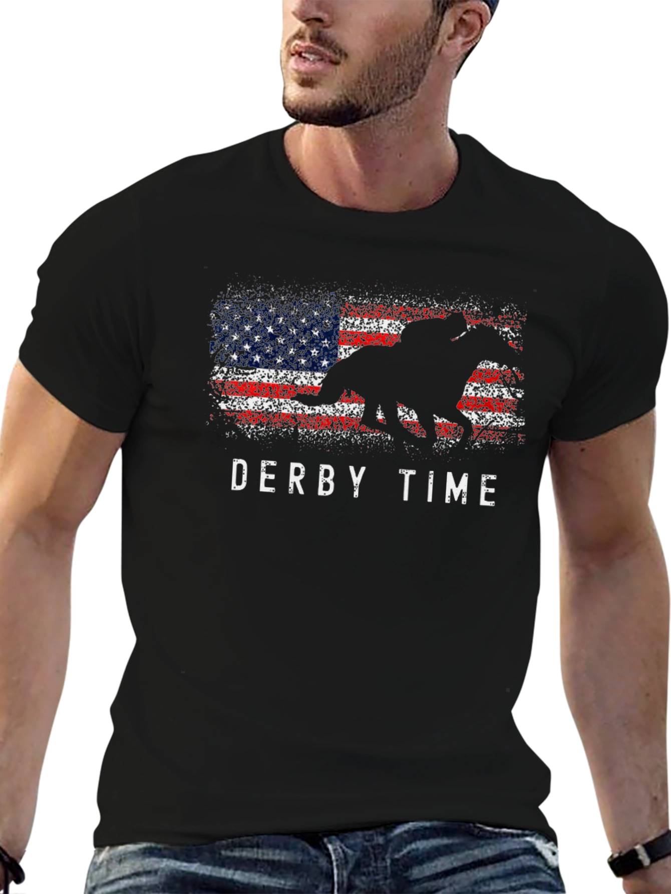 Derby Time American Flag Horse Graphic T-Shirt