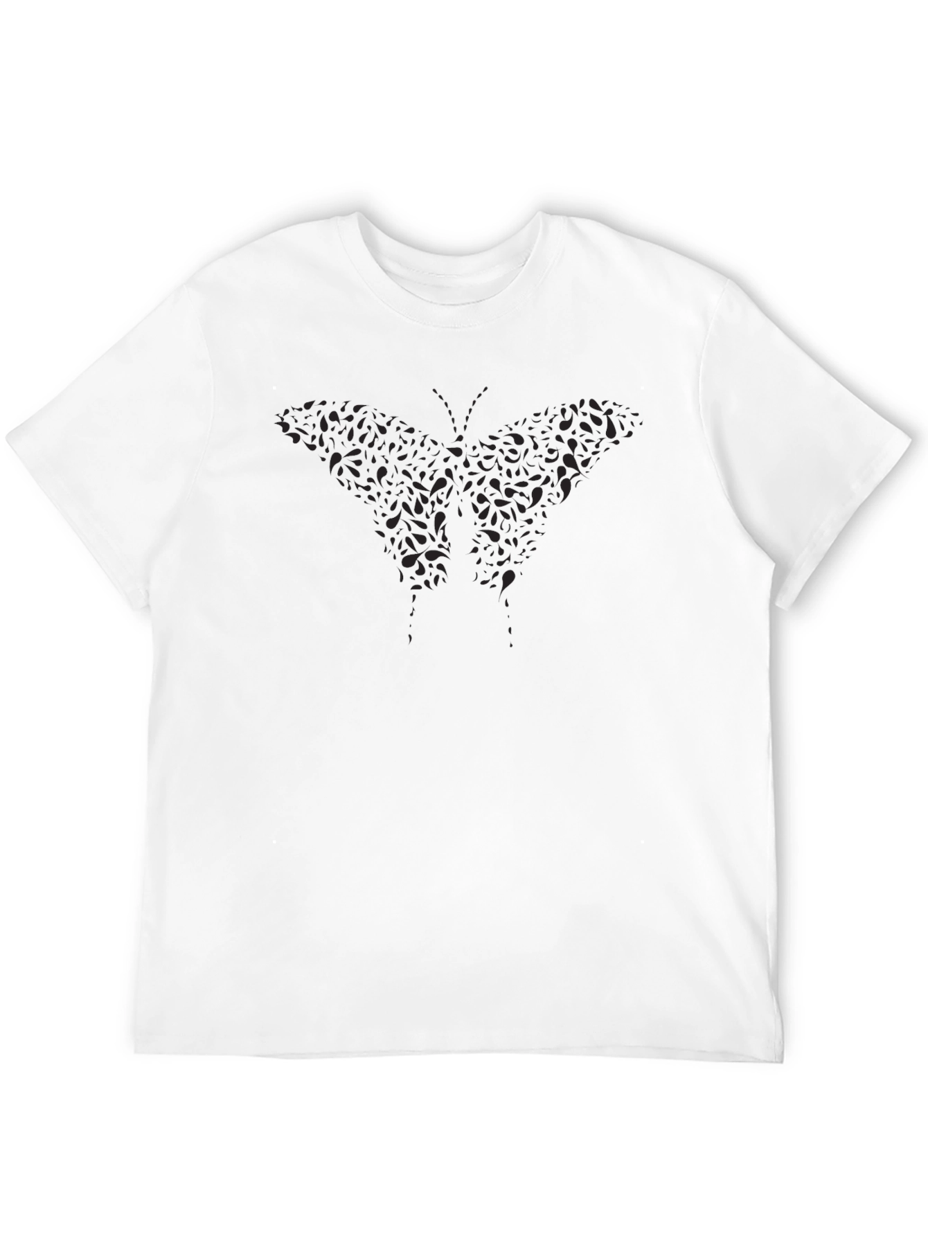 Mens Black Butterfly Print Crew Neck T-Shirt