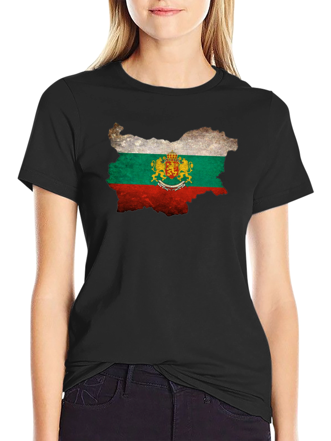 Bulgaria Flag Map T-Shirt - Black