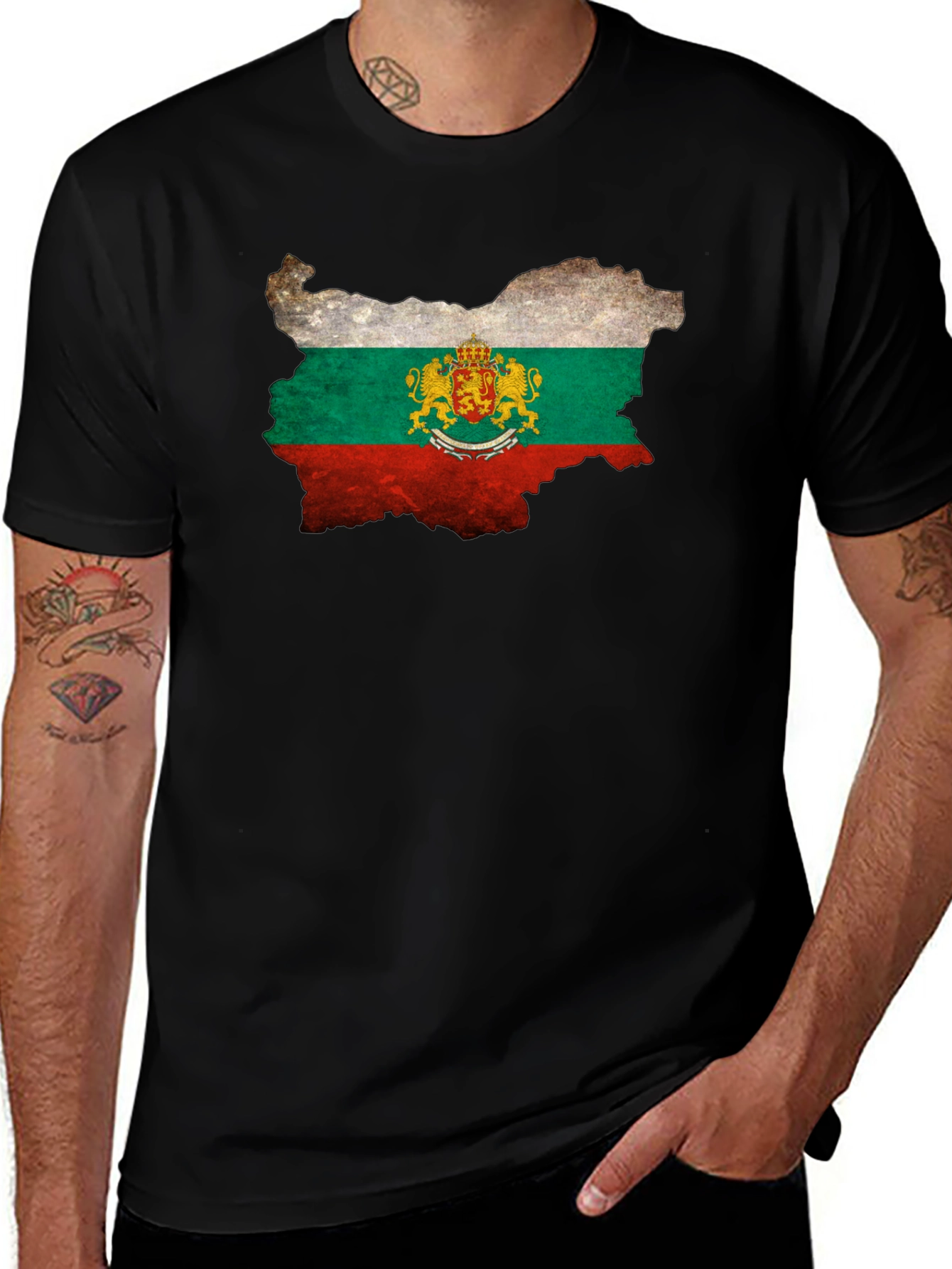 Bulgaria Flag Map T-Shirt - Black