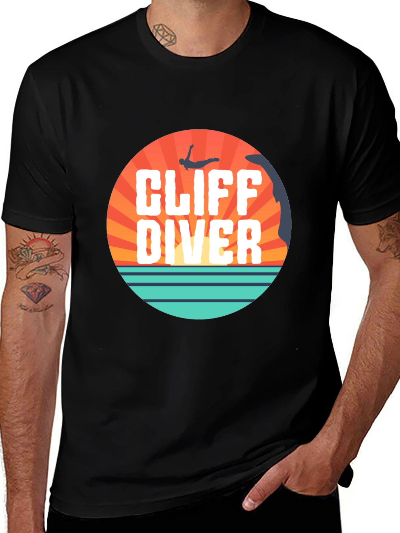 Cliff Diver Graphic Tee - Black Cotton T-Shirt