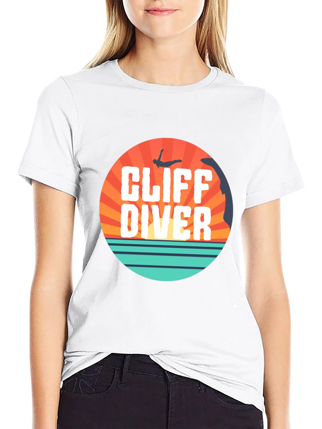 Cliff Diver Graphic Tee - Black Cotton T-Shirt