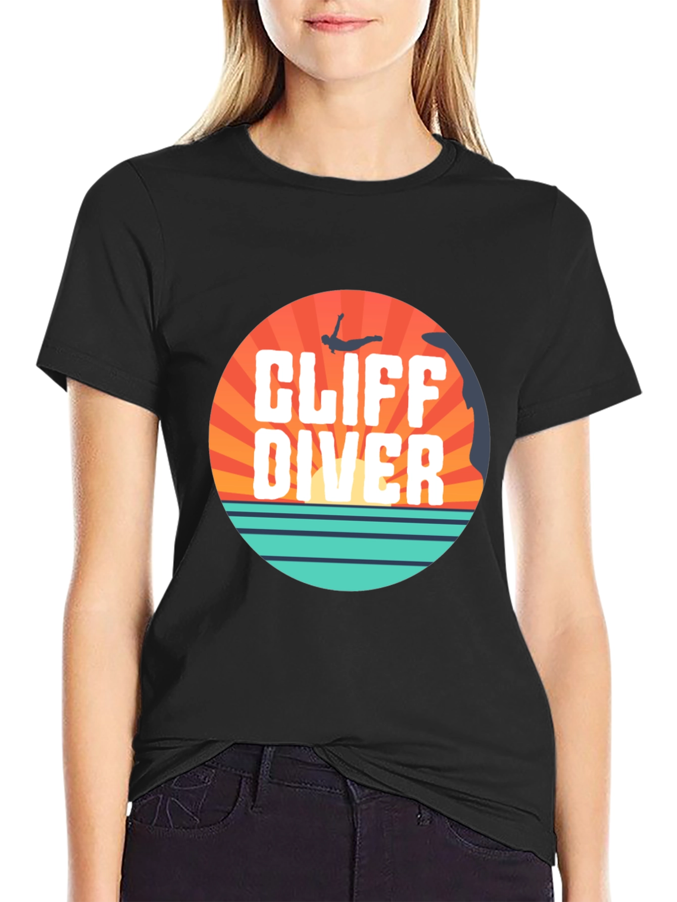 Cliff Diver Graphic Tee - Black Cotton T-Shirt