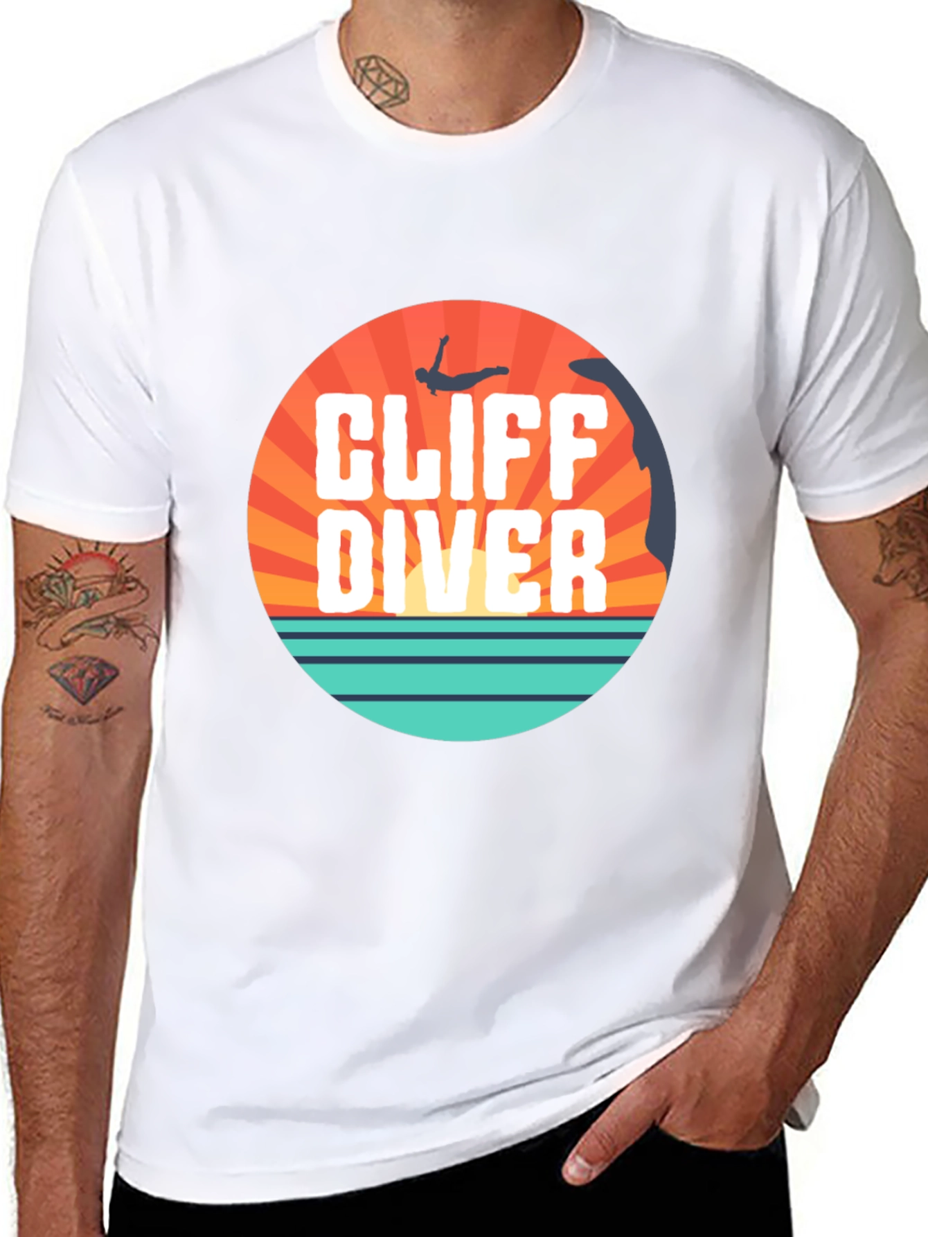 Cliff Diver Graphic Tee - Black Cotton T-Shirt
