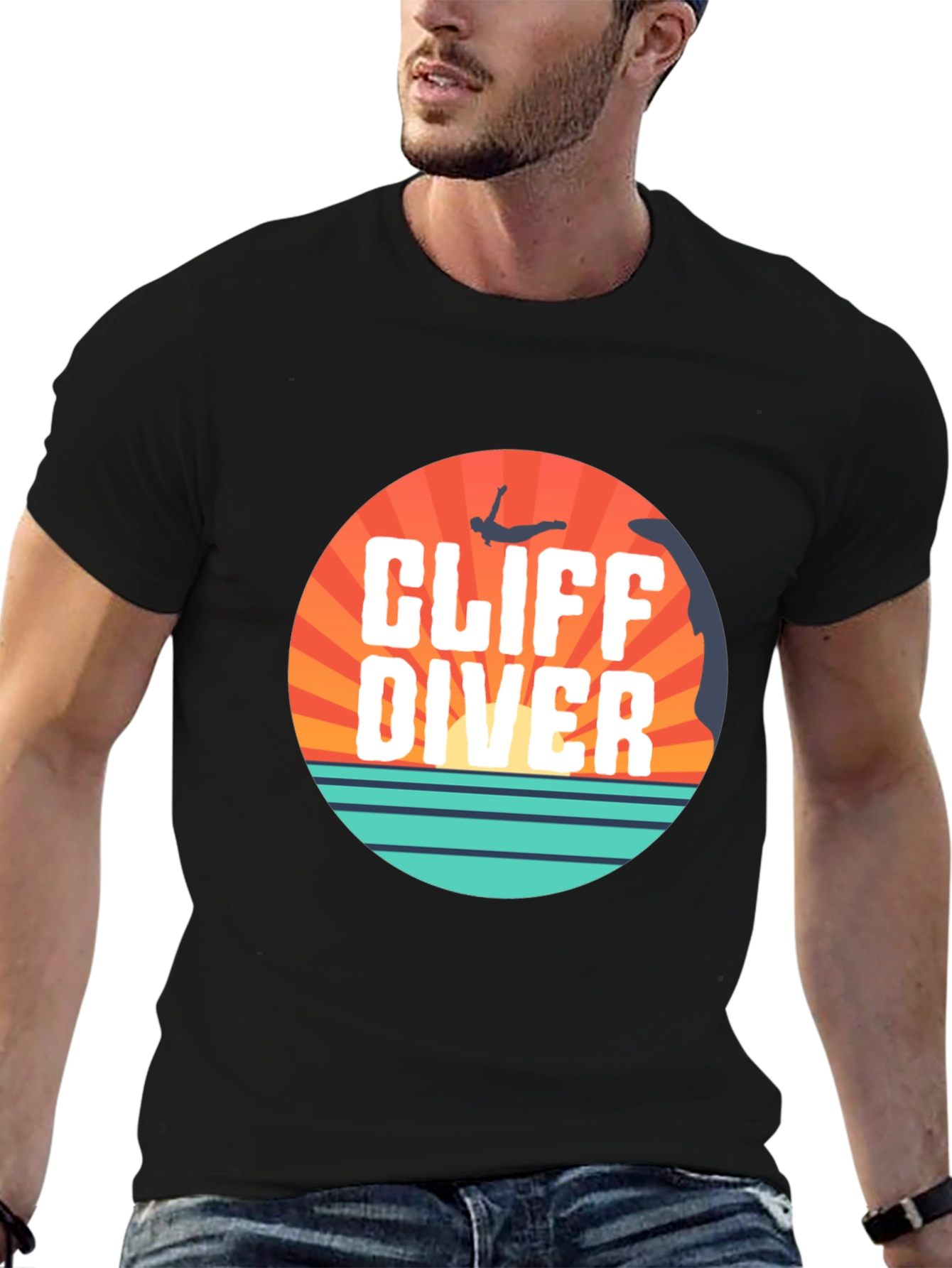 Cliff Diver Graphic Tee - Black Cotton T-Shirt