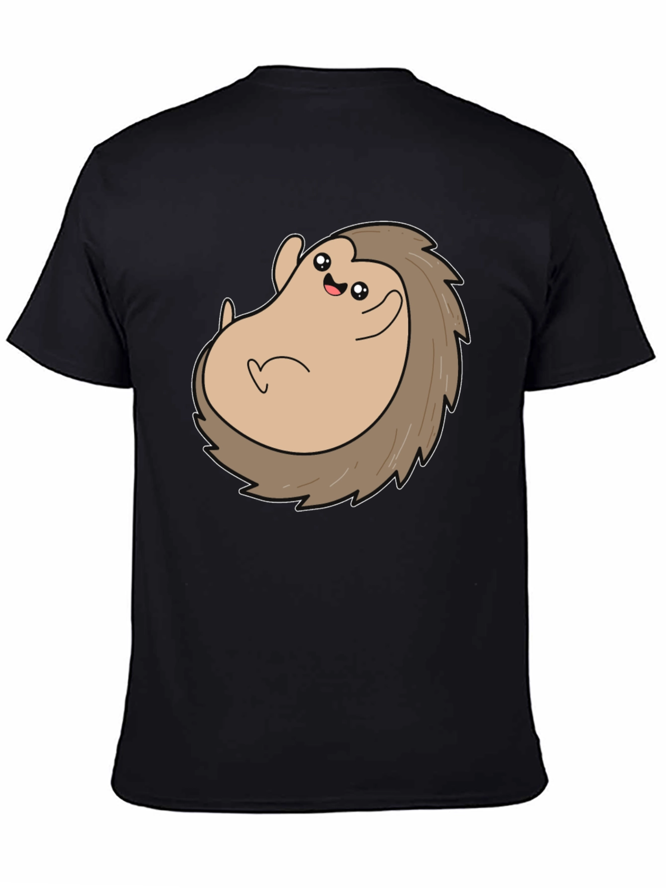 Cute Hedgehog Graphic Tee - Black Cotton T-Shirt
