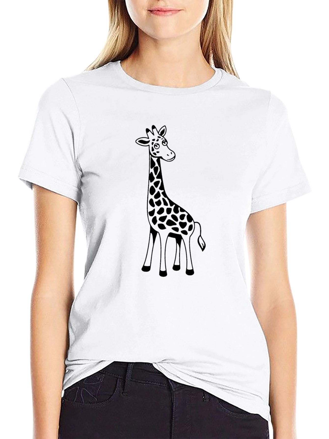 Giraffe Graphic Print Black T-Shirt