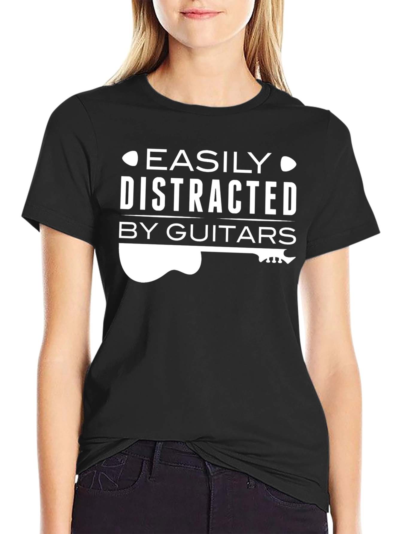 Easily Distracted By Guitars Black T-Shirt
