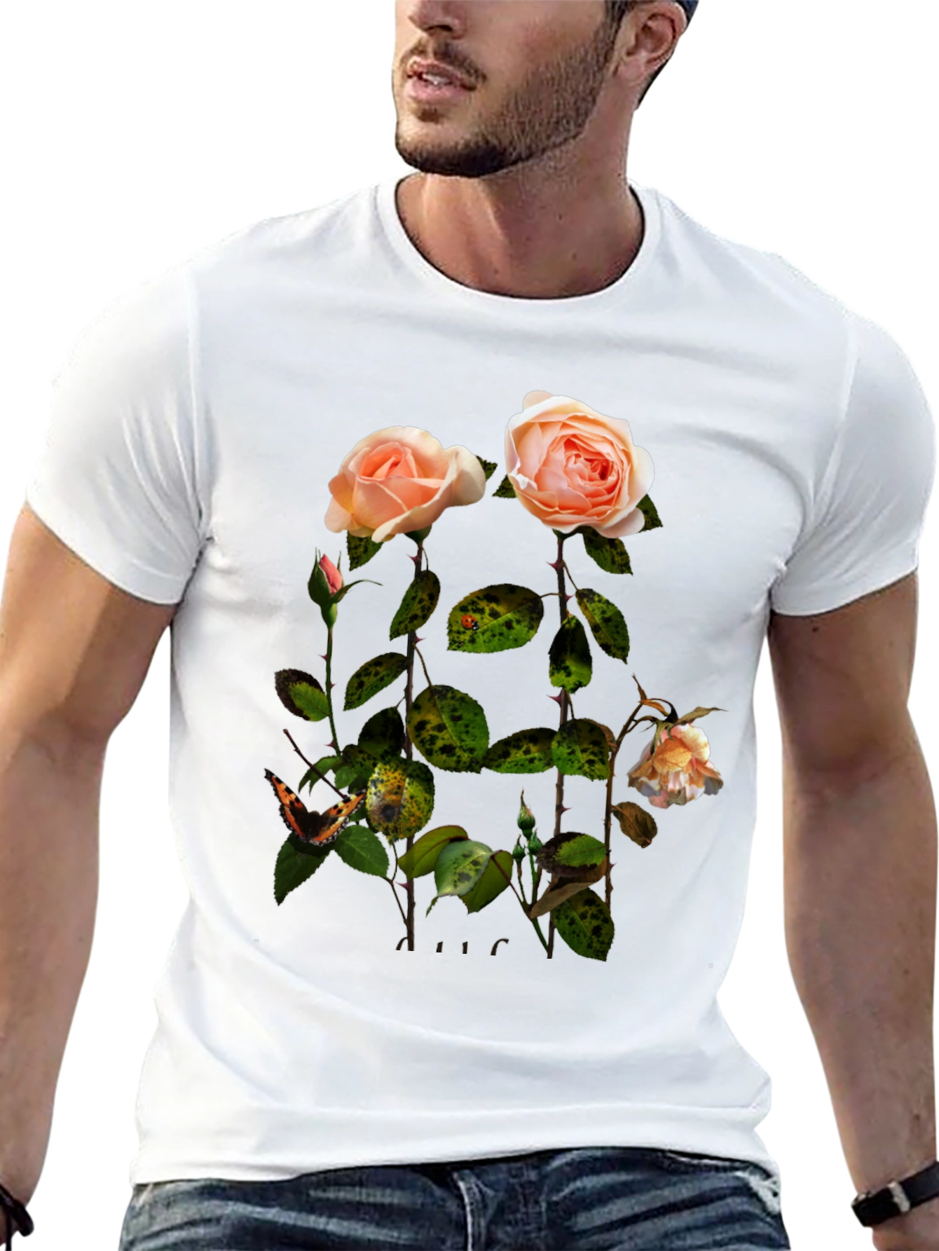 Floral Rose Graphic Tee - Stylish Black T-Shirt
