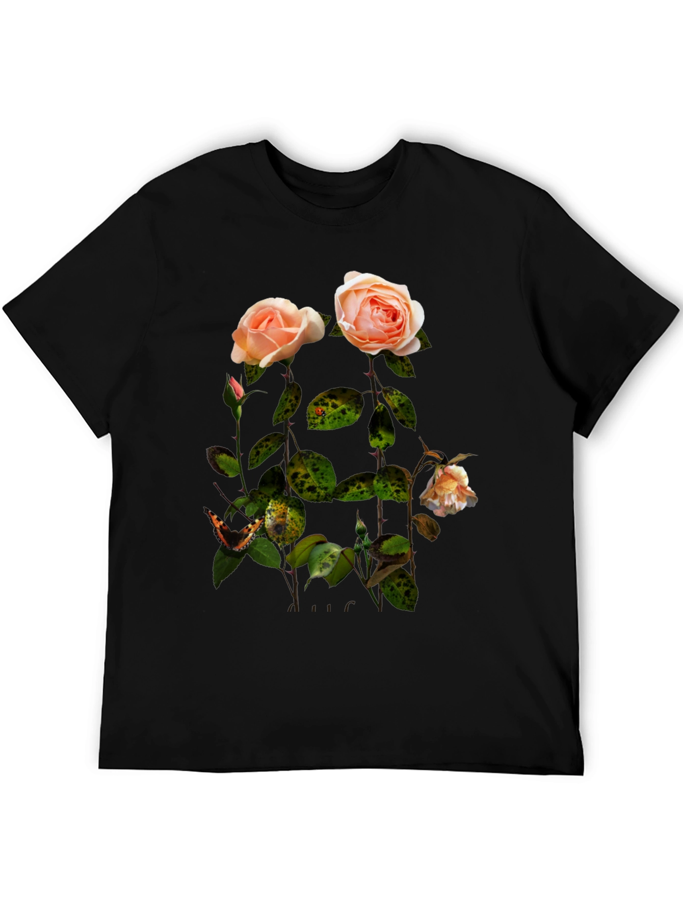 Floral Rose Graphic Tee - Stylish Black T-Shirt