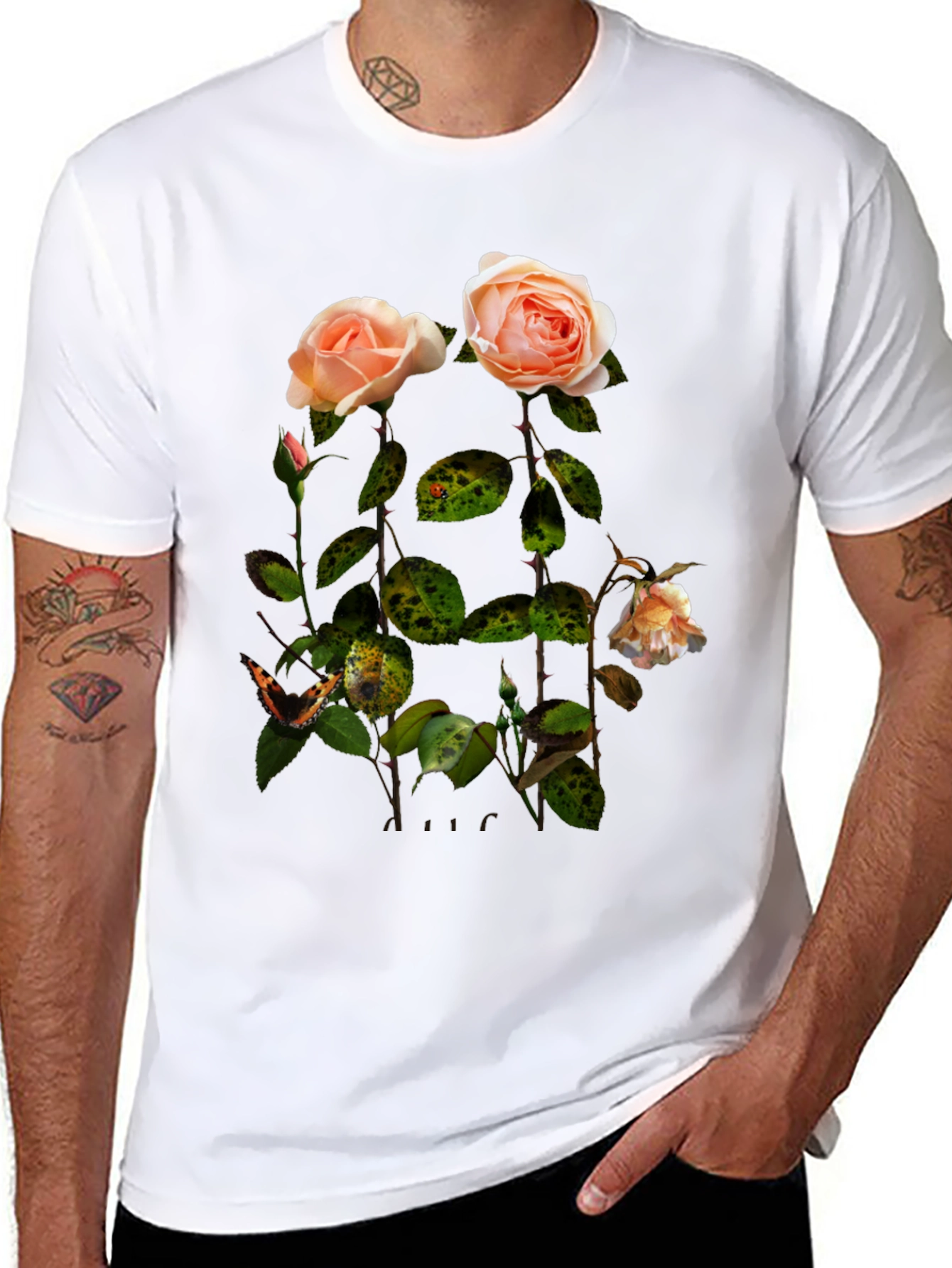 Floral Rose Graphic Tee - Stylish Black T-Shirt