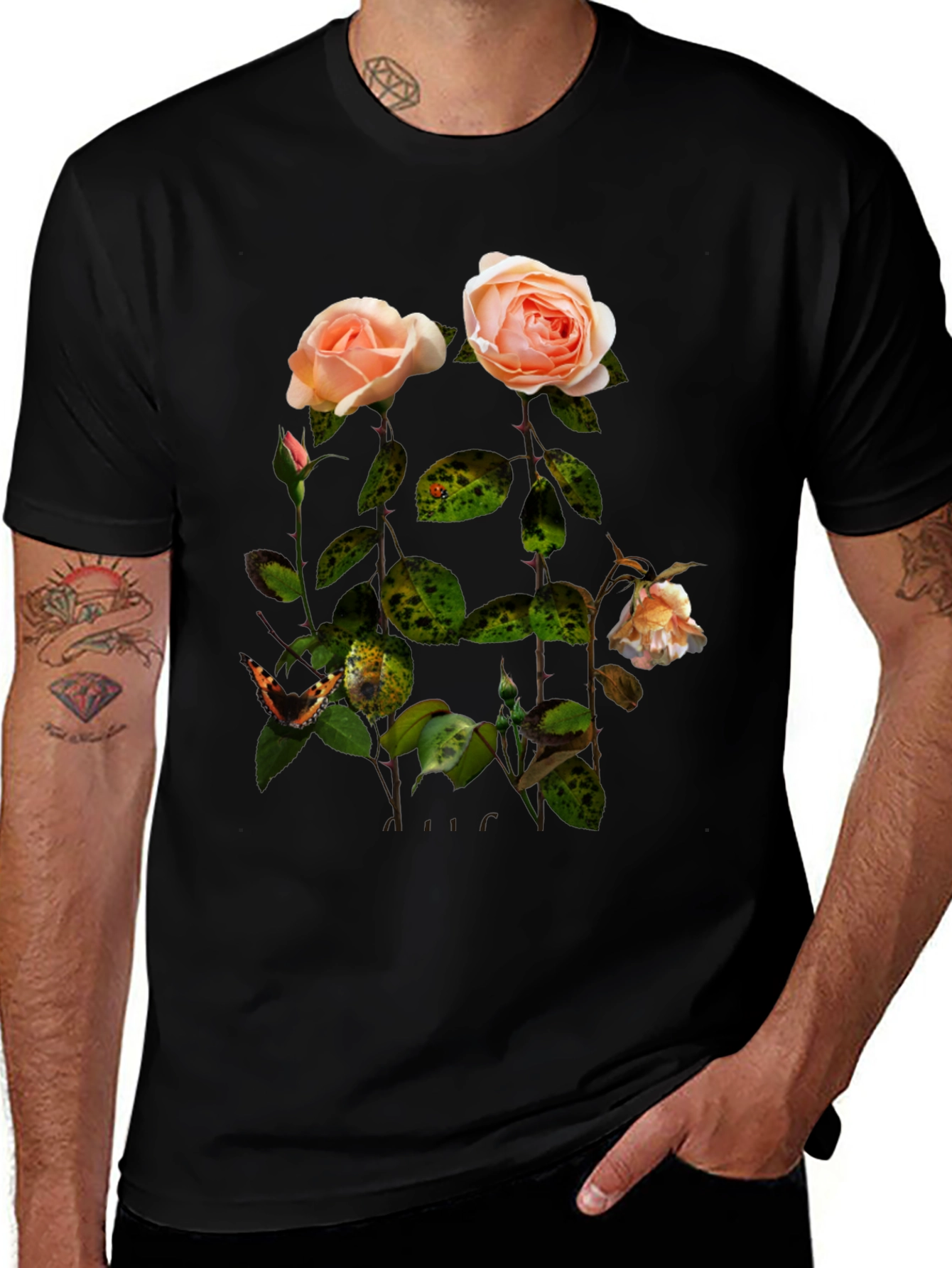 Floral Rose Graphic Tee - Stylish Black T-Shirt