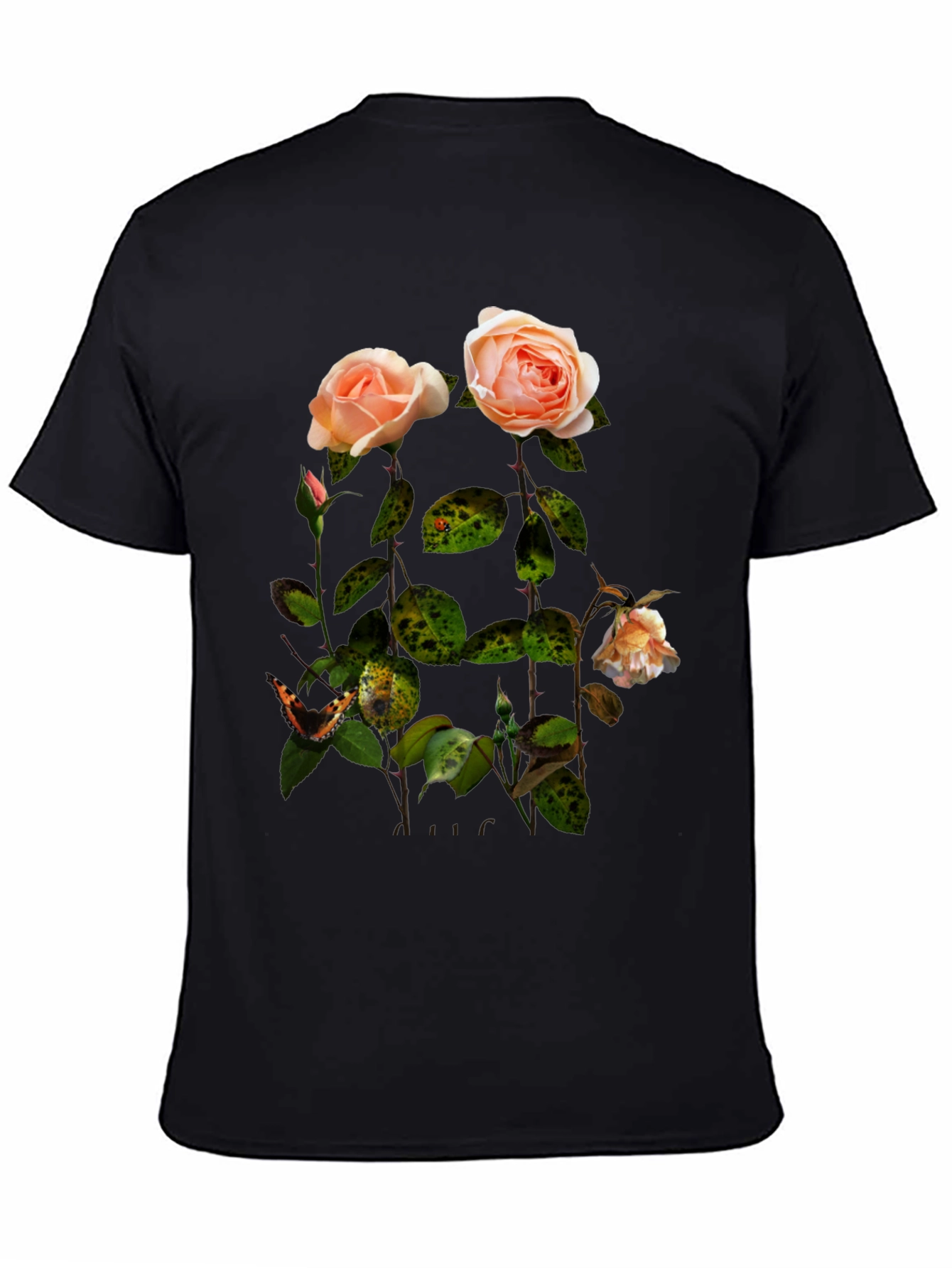Floral Rose Graphic Tee - Stylish Black T-Shirt
