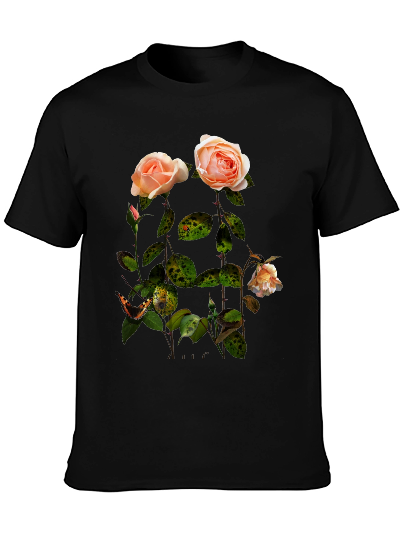 Floral Rose Graphic Tee - Stylish Black T-Shirt