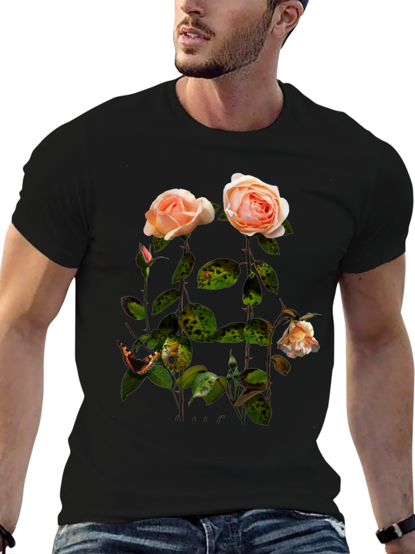 Floral Rose Graphic Tee - Stylish Black T-Shirt