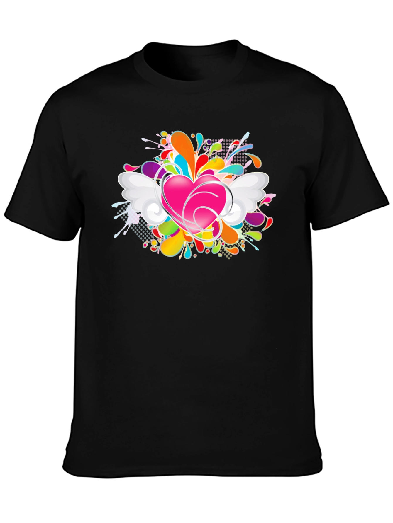 Heart Splash Graphic Tee - Black Cotton Comfort