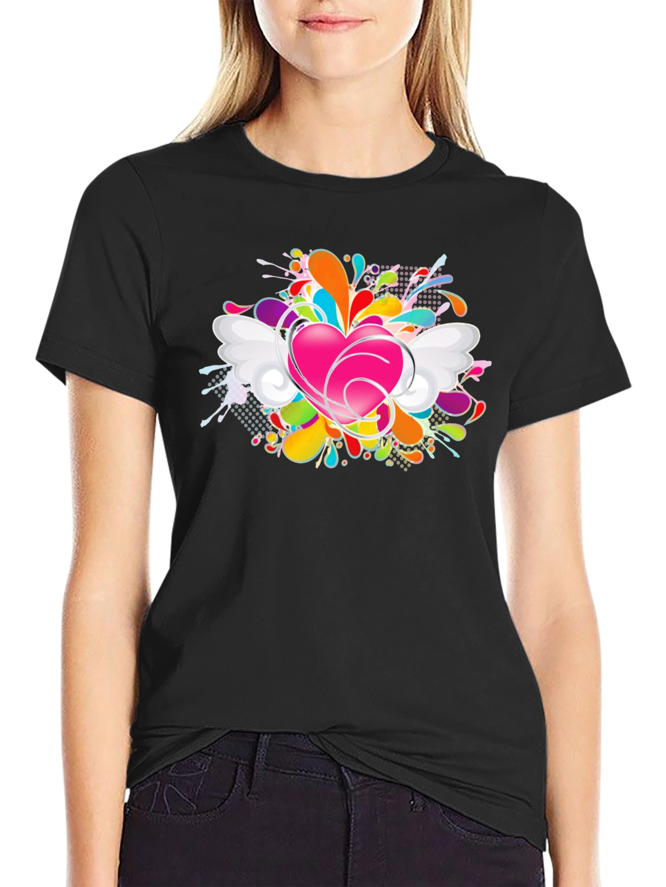 Heart Splash Graphic Tee - Black Cotton Comfort