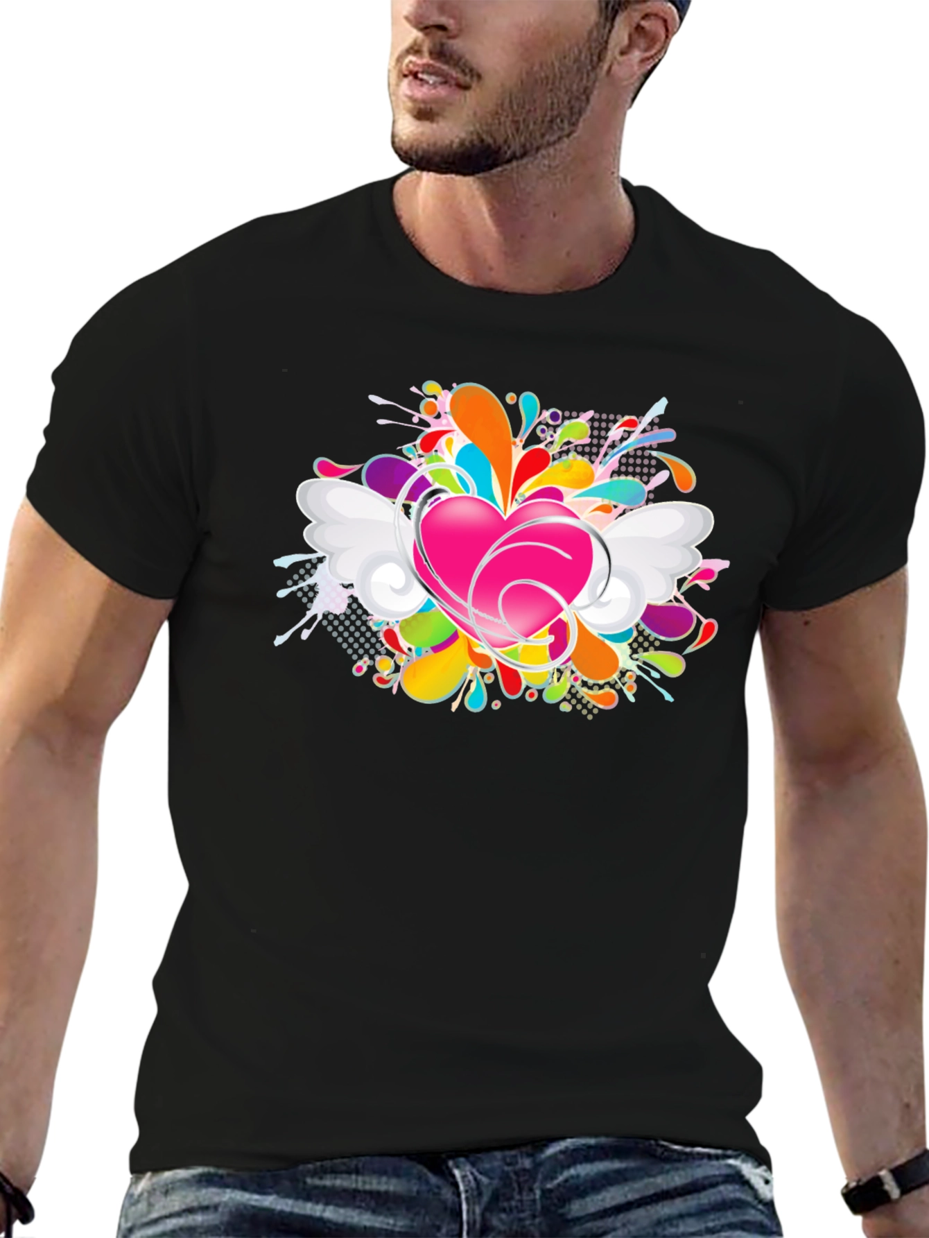 Heart Splash Graphic Tee - Black Cotton Comfort