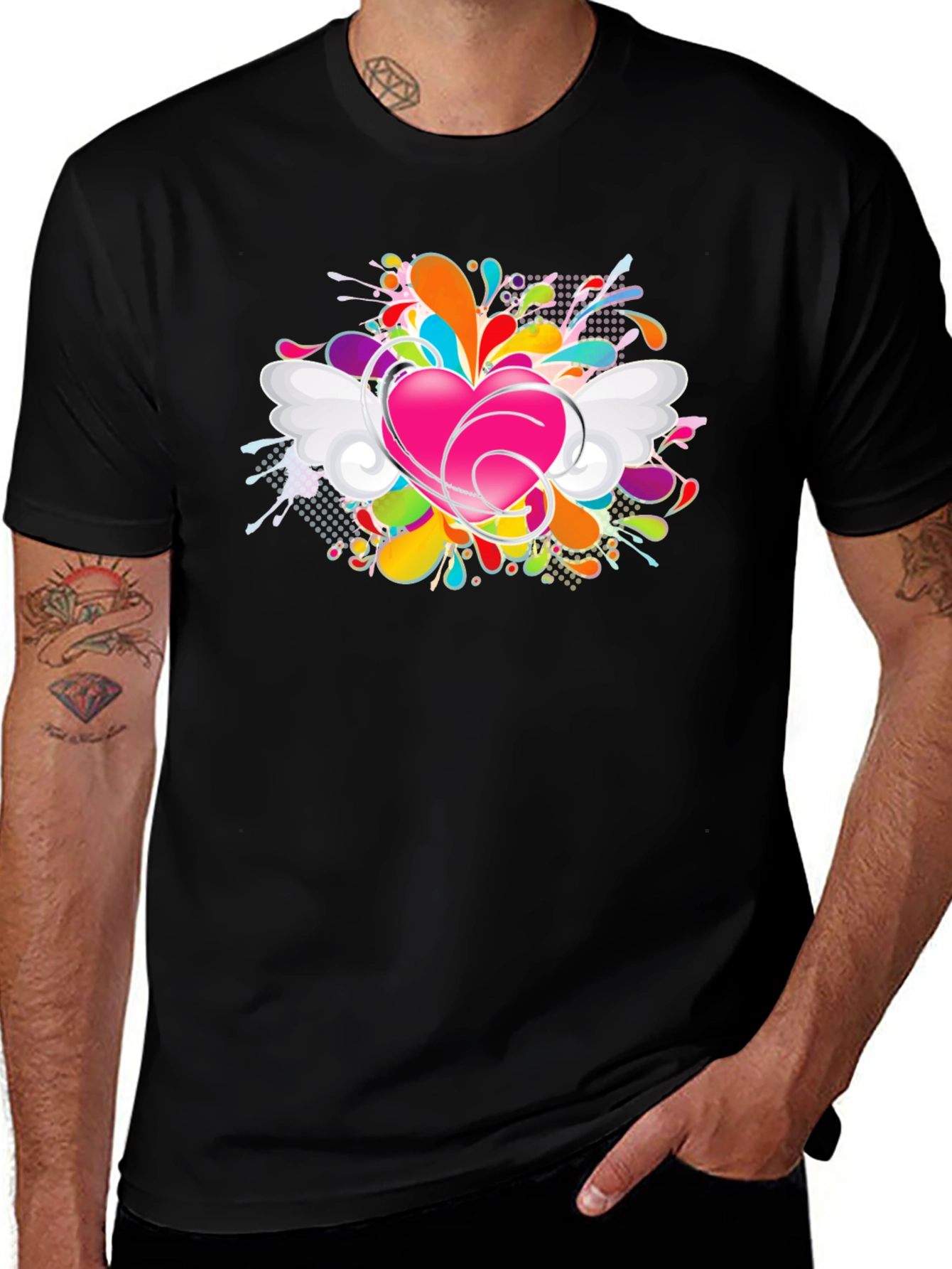 Heart Splash Graphic Tee - Black Cotton Comfort