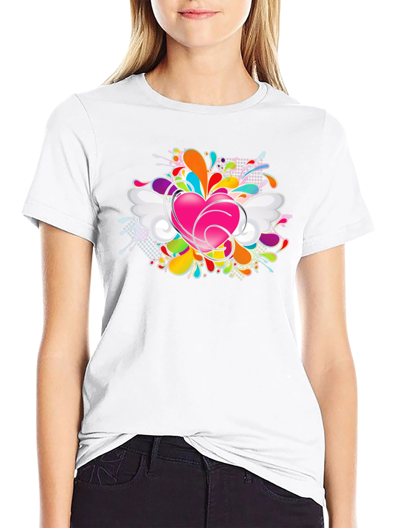 Heart Splash Graphic Tee - Black Cotton Comfort