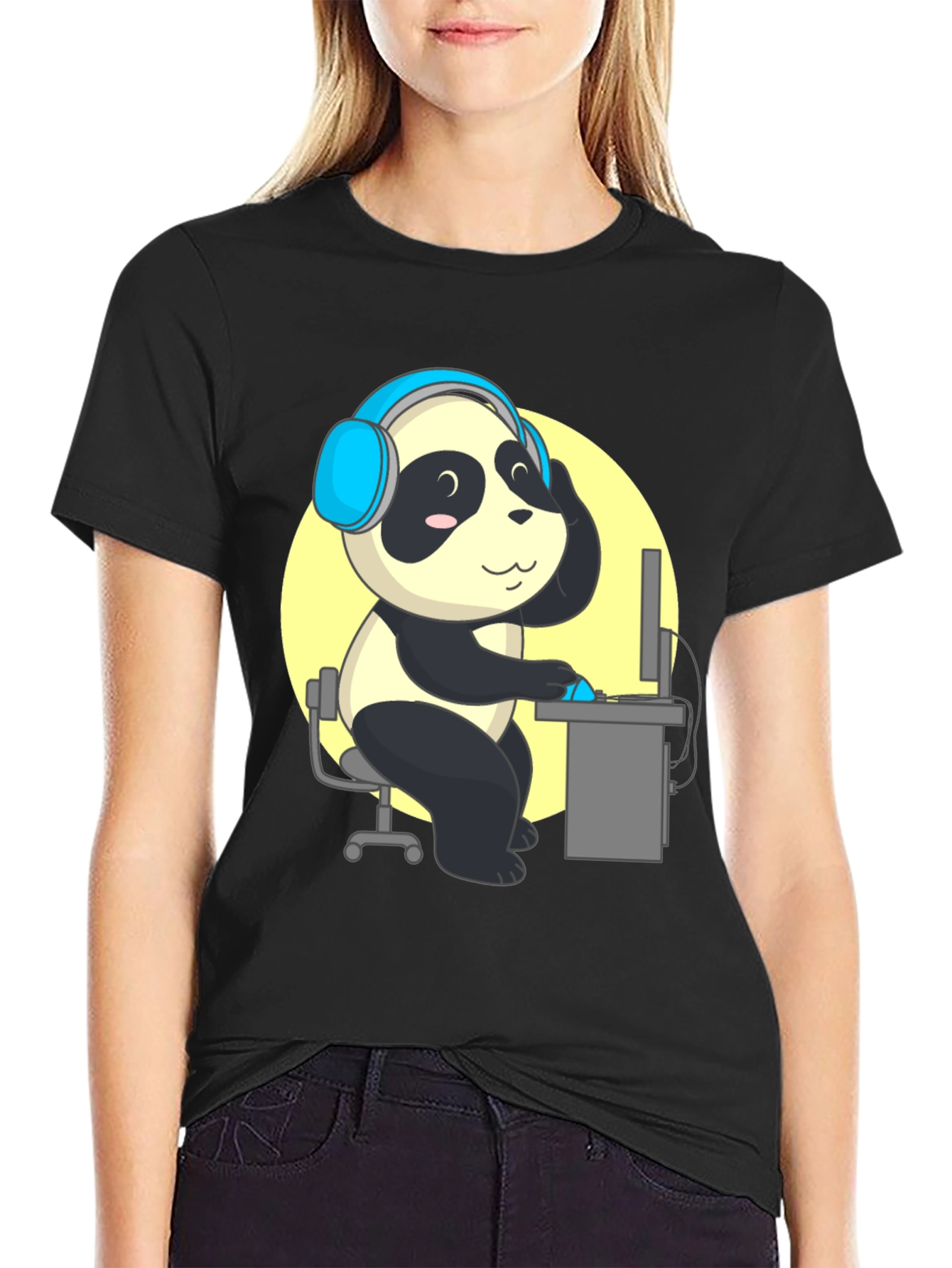 Panda Gamer Graphic Tee - Black T-Shirt