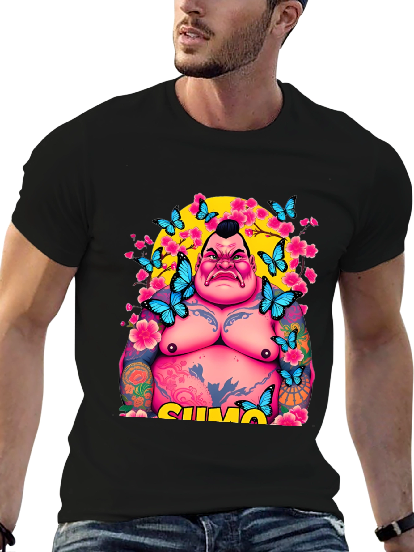 Sumo Wrestler Butterfly Graphic Tee