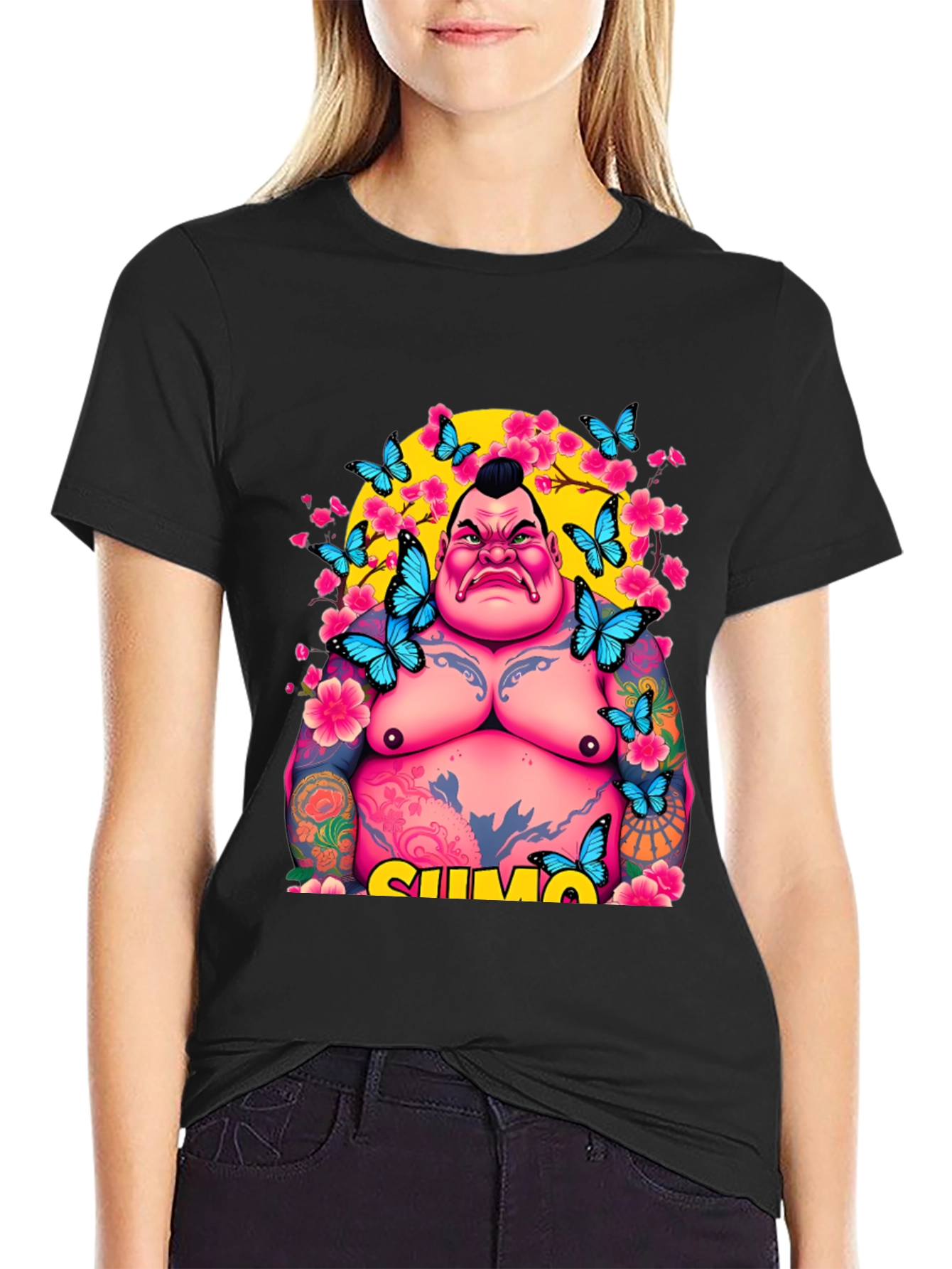 Sumo Wrestler Butterfly Graphic Tee