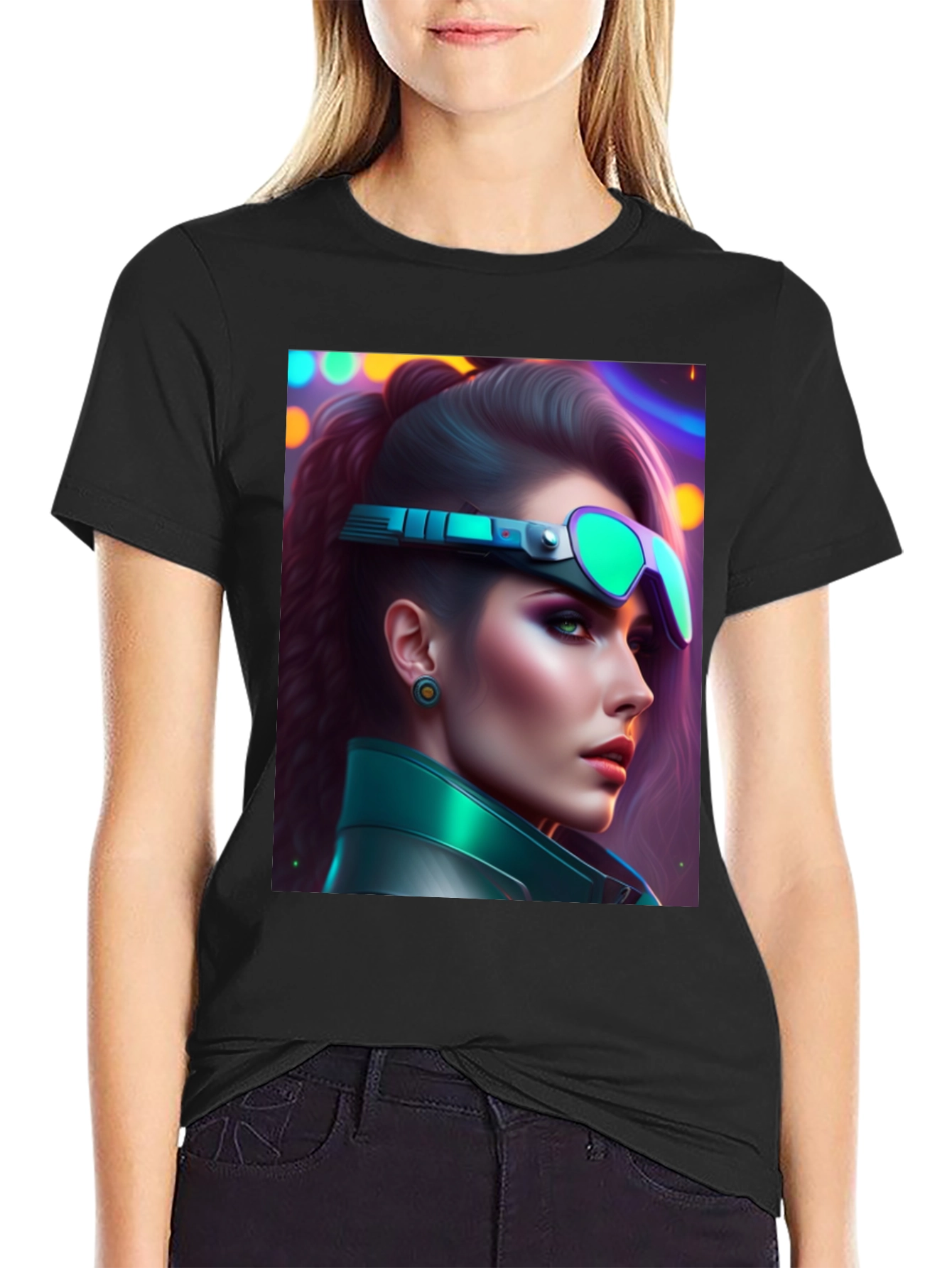 Cyberpunk Woman T-Shirt Futuristic Graphic Tee