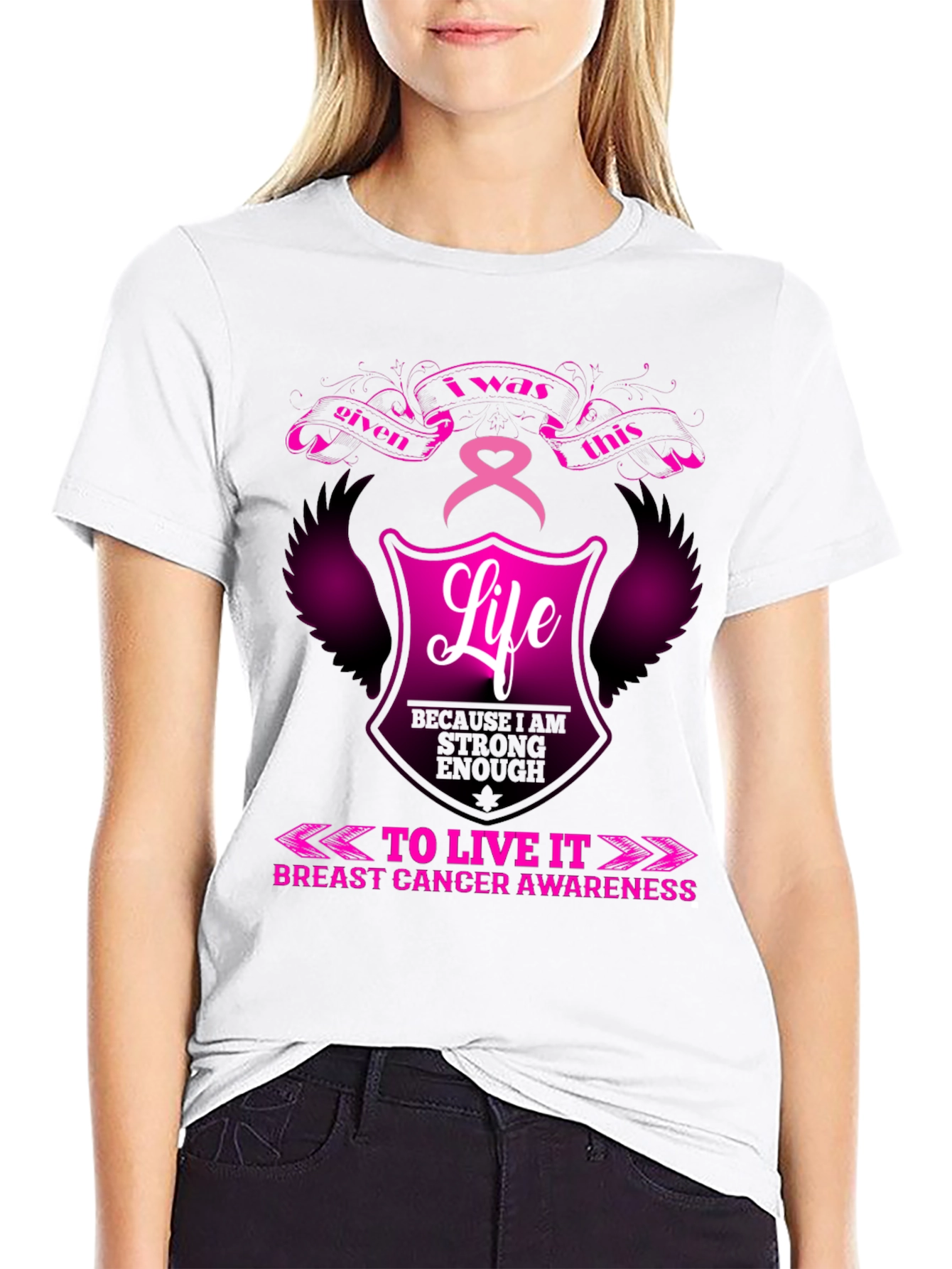 Breast Cancer Awareness T-Shirt - Life Given Strong Enough