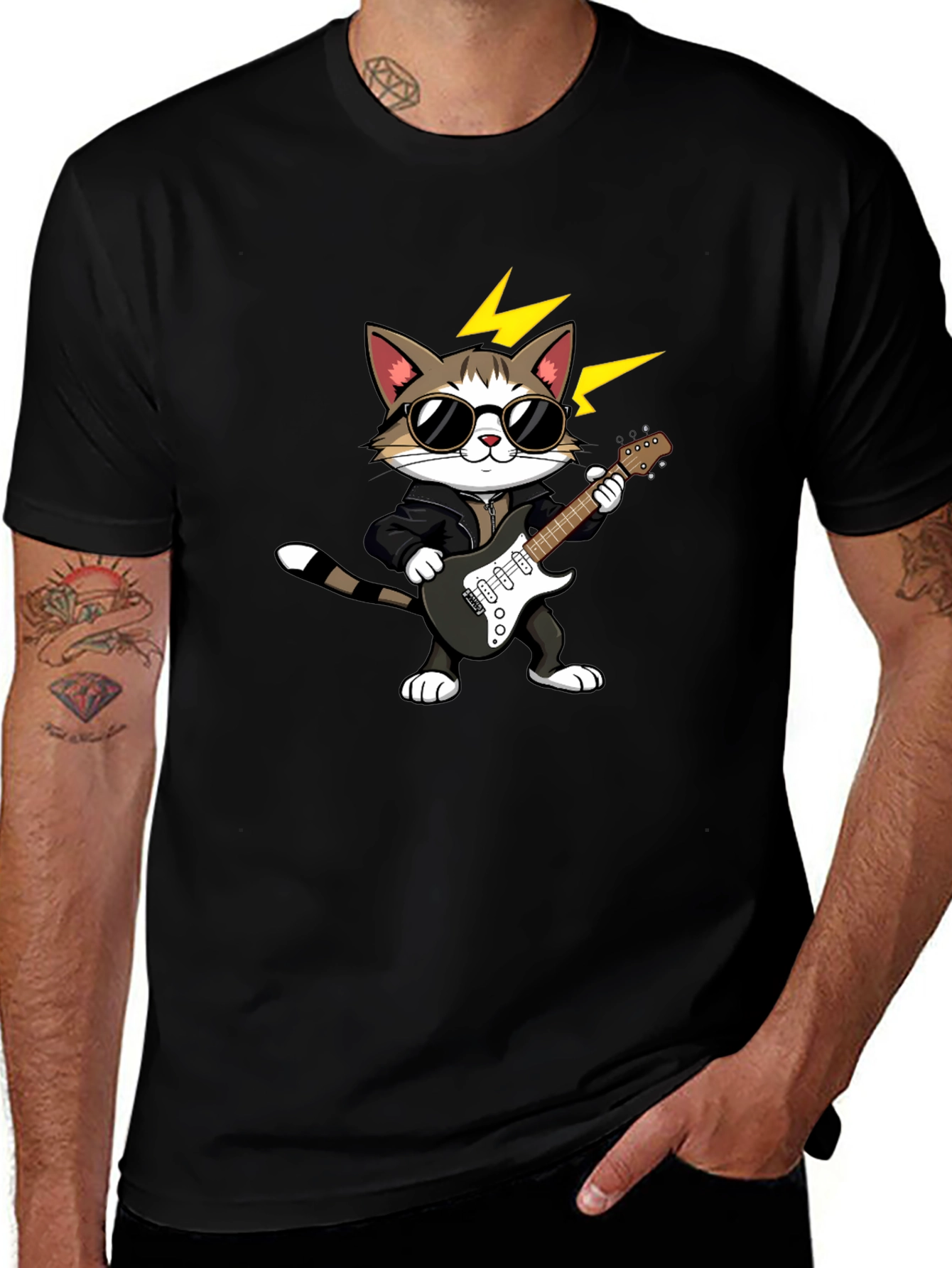 Cat Guitarist Graphic Tee - Rock On!