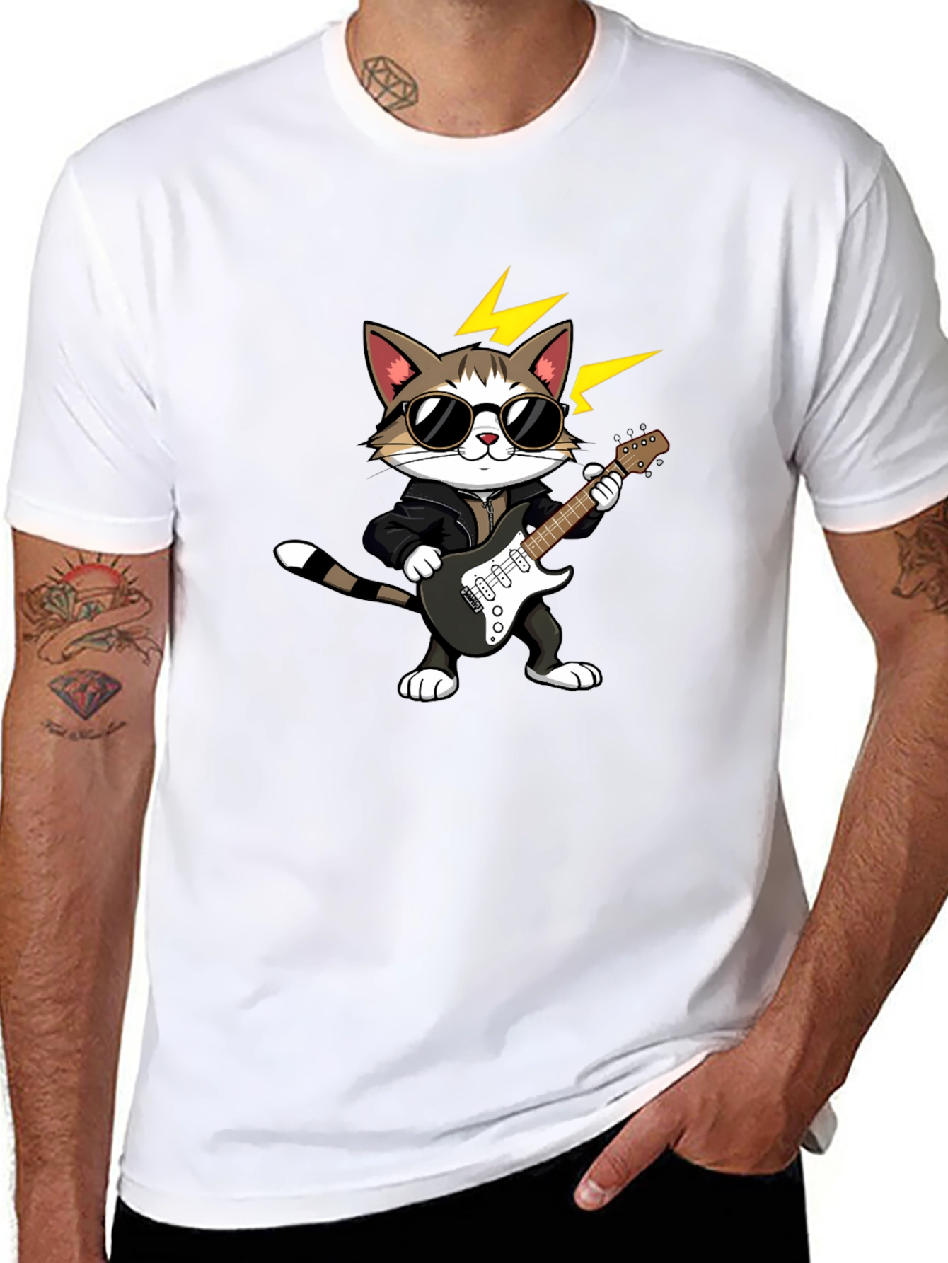 Cat Guitarist Graphic Tee - Rock On!